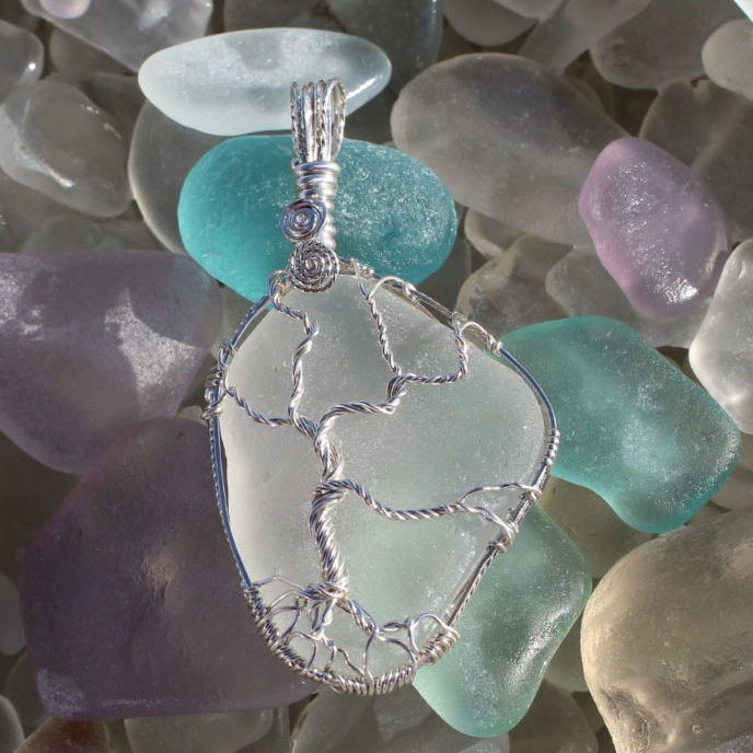 Tree of life Sea Glass Pendant