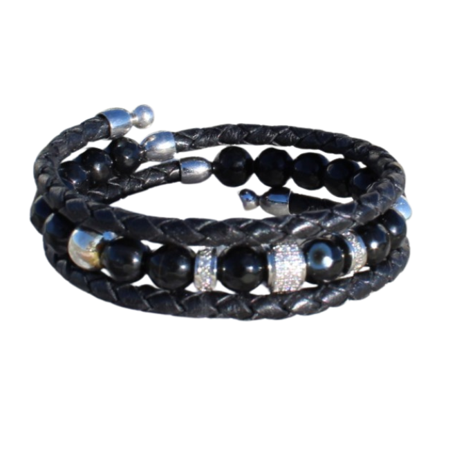 Black Onyx Pave Leather Wrap Bracelet