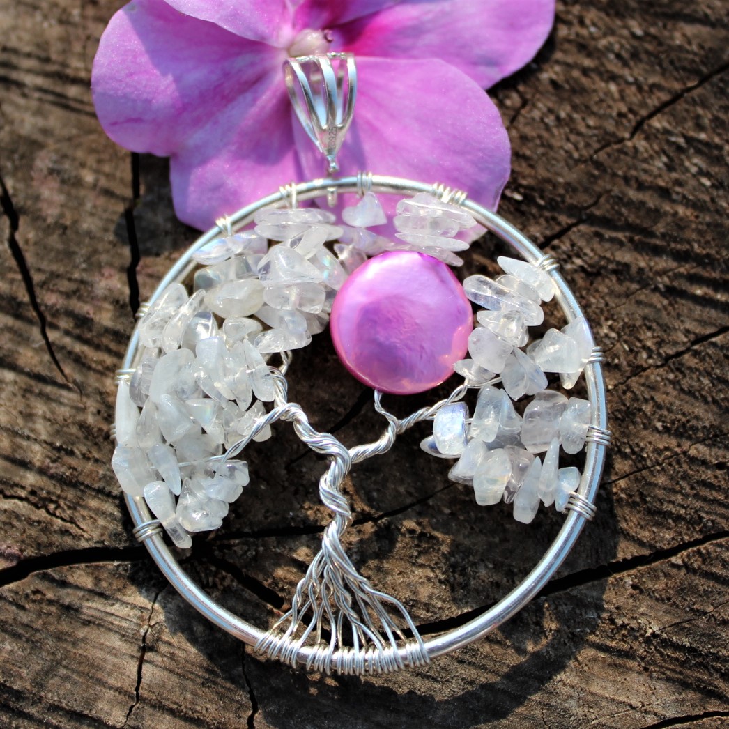Moonstone Tree of Life with a pearl full moon