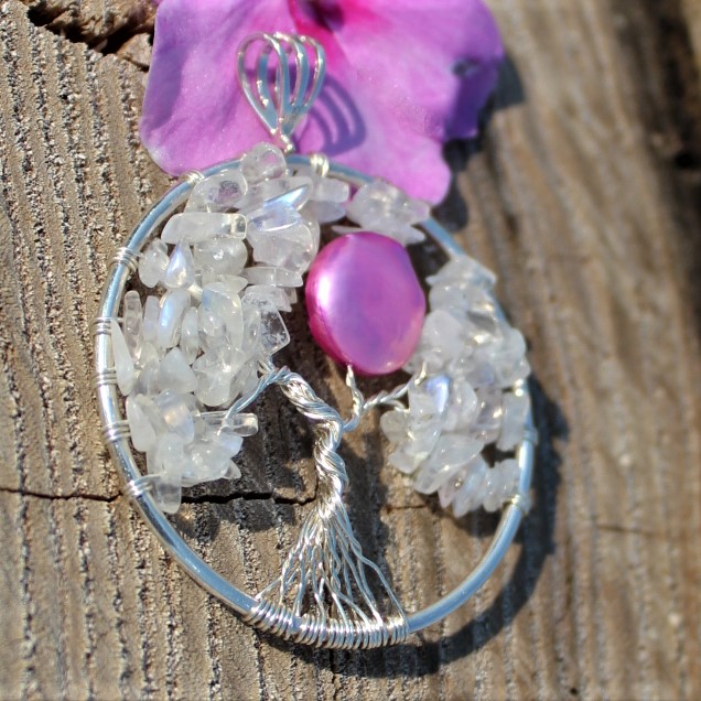 Moonstone Tree of Life with a pearl full moon