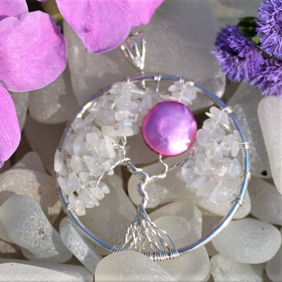 Moonstone Tree of Life with a pearl full moon