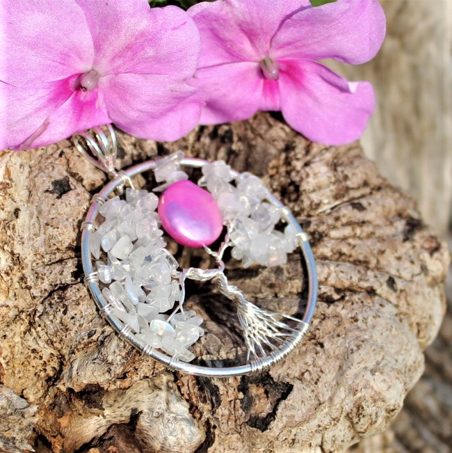 Moonstone Tree of Life with a pearl full moon