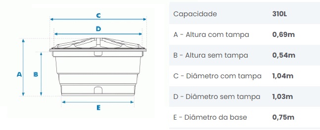 Caixa D'agua Fortlev 310L com Tampa Polietileno
