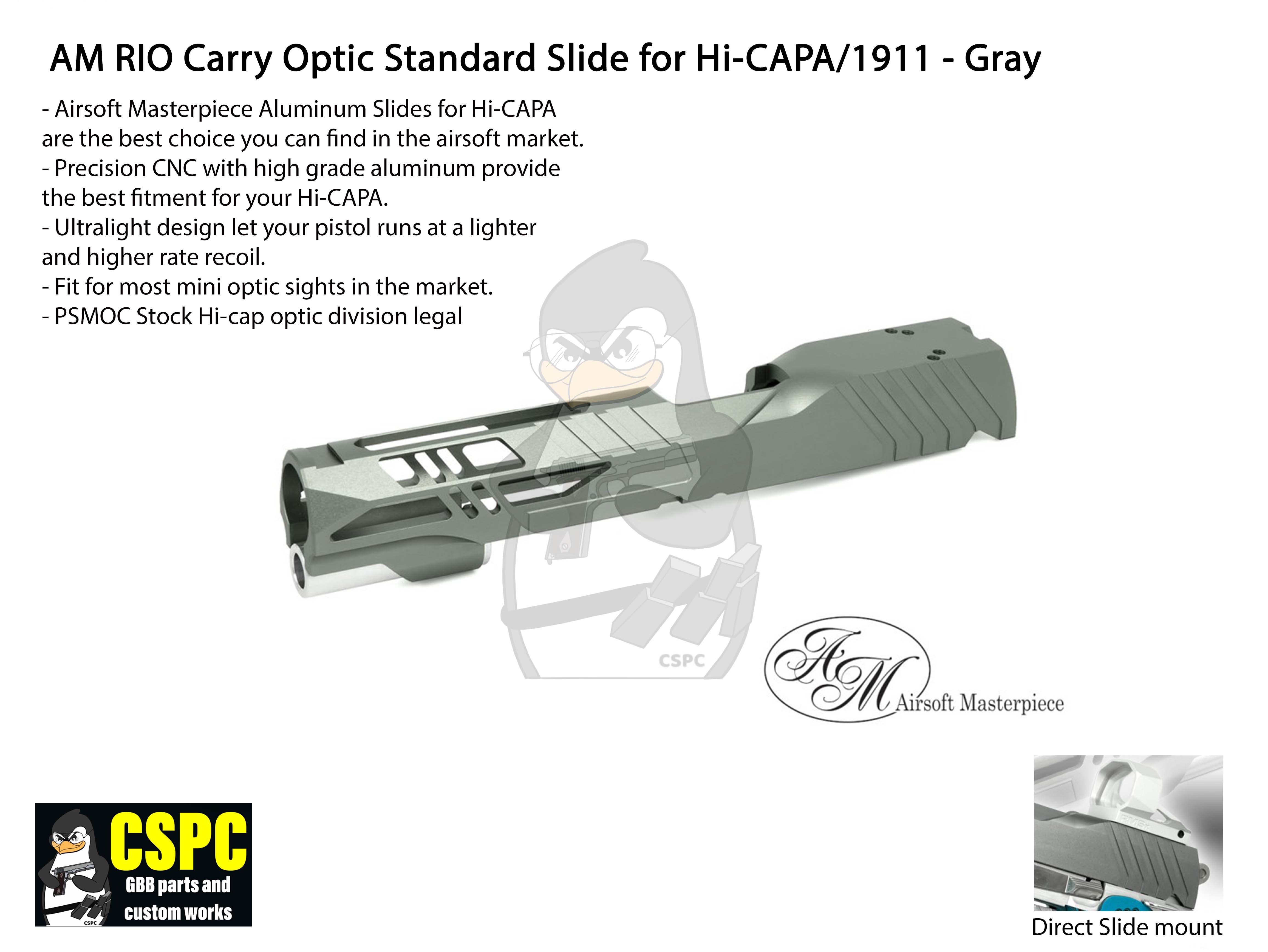 Airsoft Masterpiece RIO Carry Optic Standard Slide for Hi-CAPA/1911 - Grey