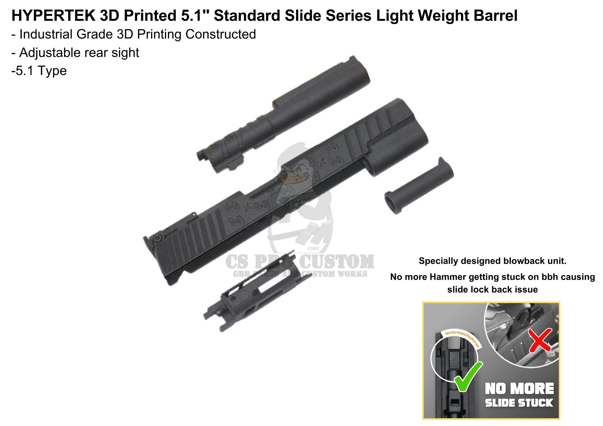 HYPERTEK 3D Printed 5.1" Standard Slide Series + Hybrid barrel