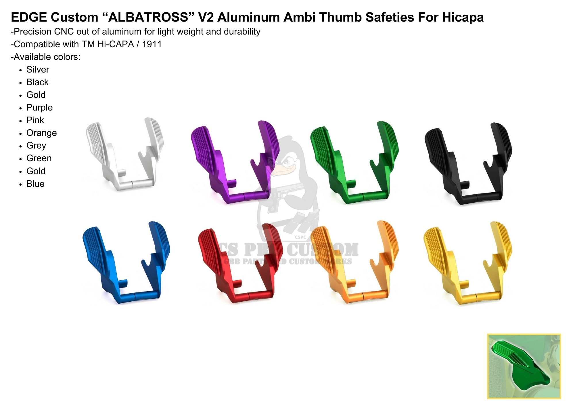 EDGE Custom 'ALBATROSS' V2 Aluminum Ambi Thumb Safeties for Hi-capa