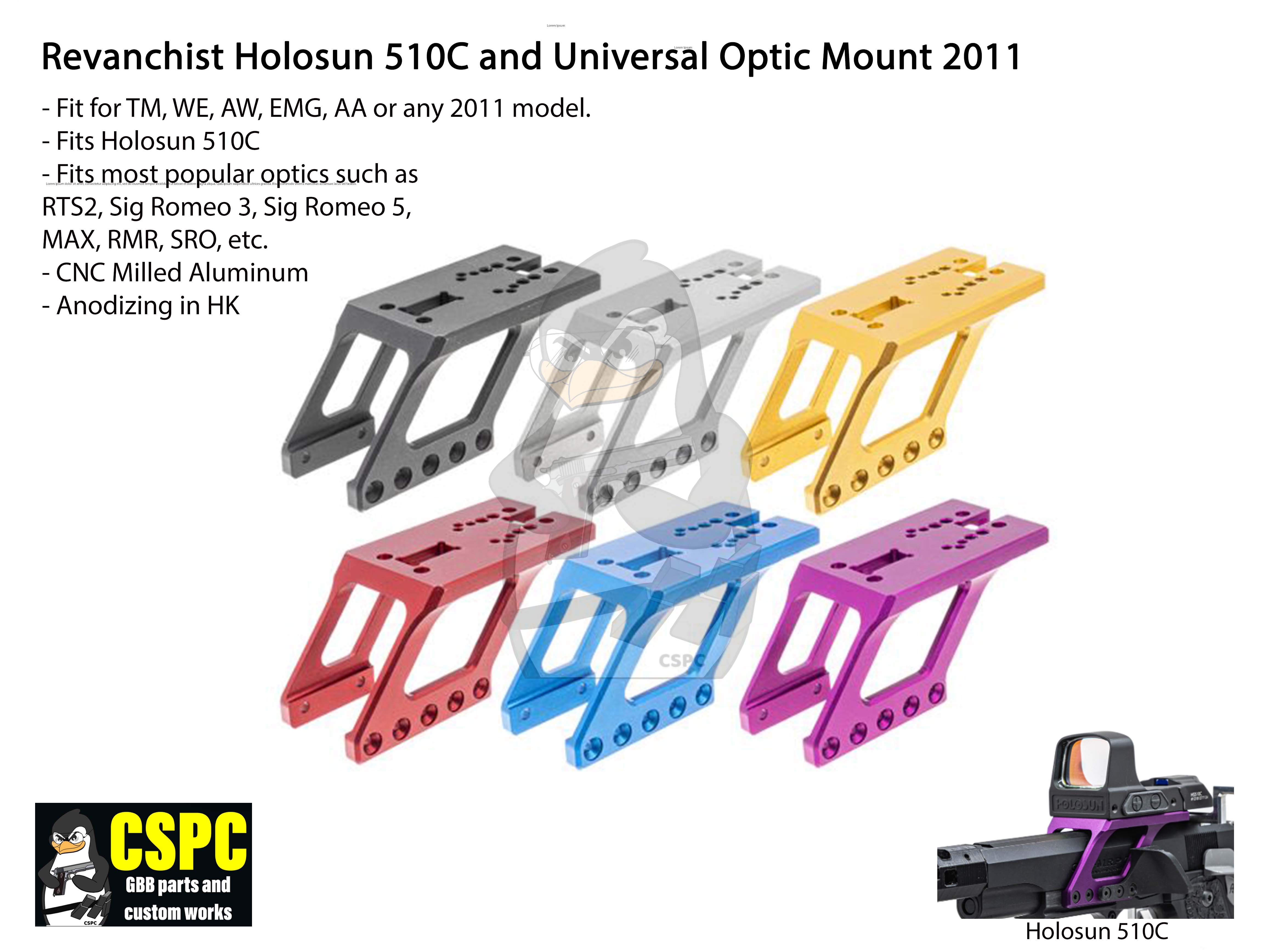 Revanchist RMR / Holosun 510C and Universal Optic Mount For Hi-Capa GBB Pistols Airsoft Series ( C-More RTS2, Sig Romeo 3, Sig Romeo 5, MAX, SRO )