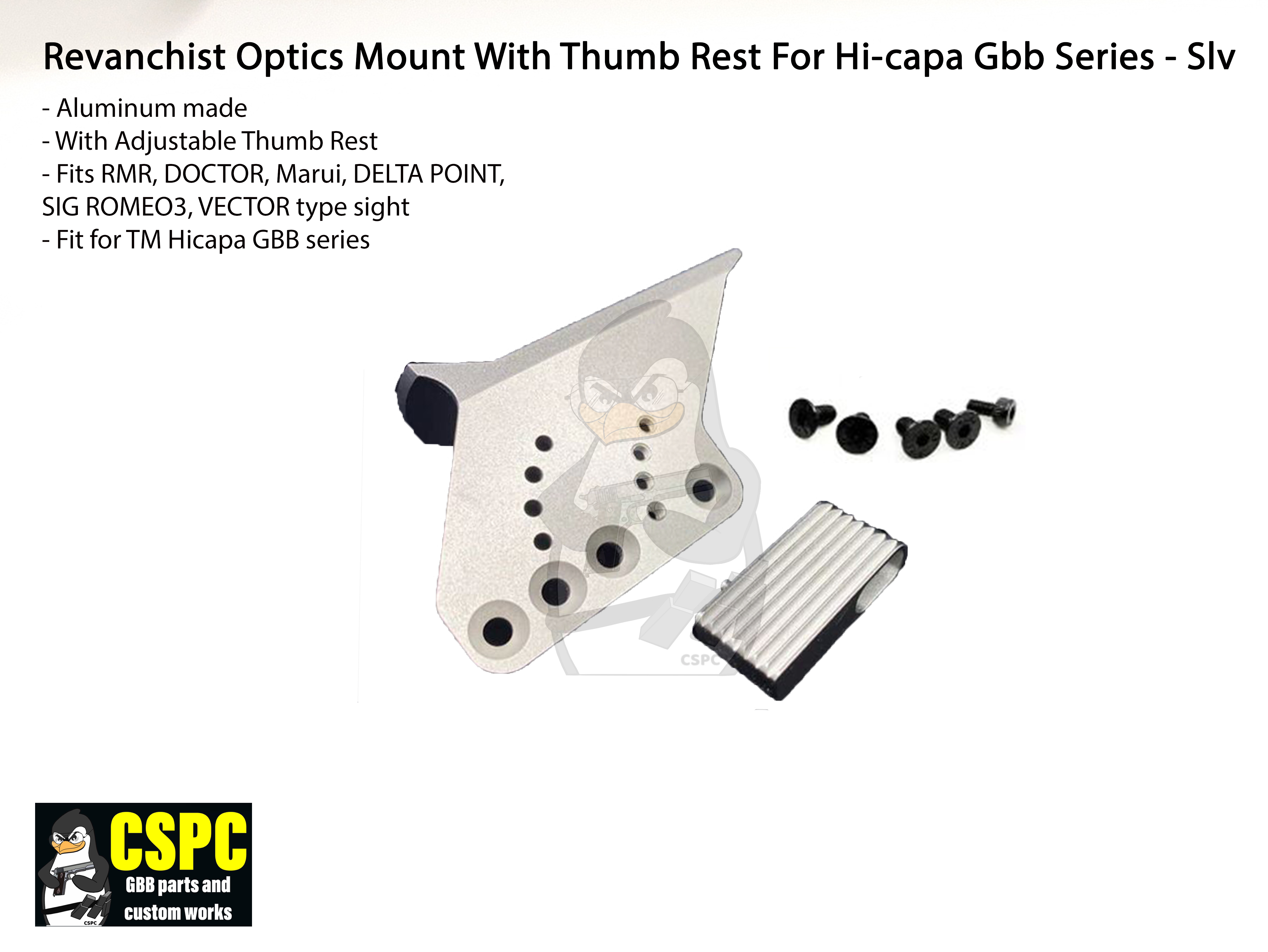 Revanchist Optics Mount With Thumb Rest For Hi-capa GBB Series - Silver