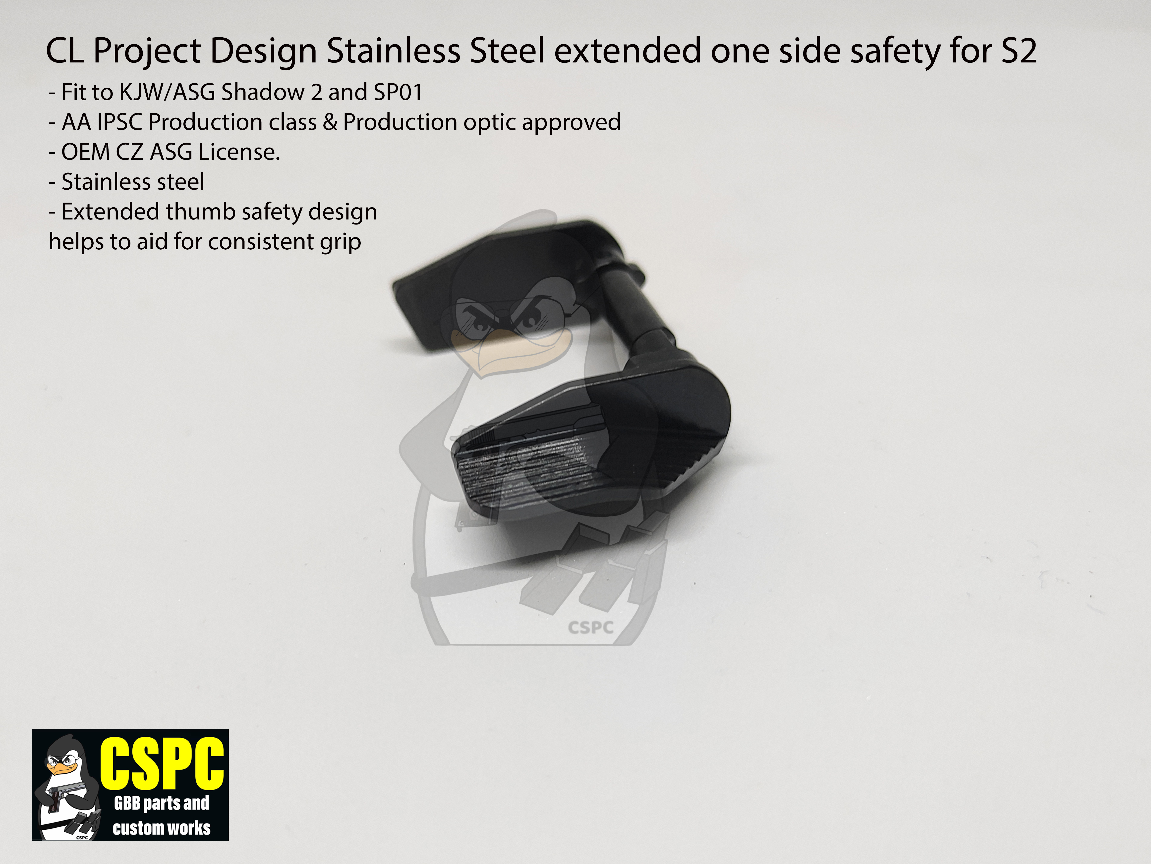 CL Project Design Stainless Steel Extended Thumb Safety for KJW Shadow 2