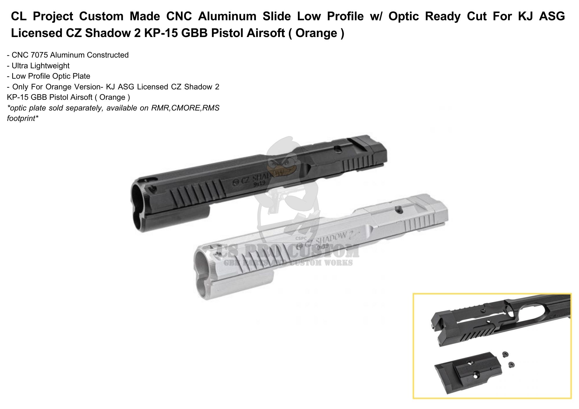 CL Project Design Optic-ready cut for KJ Shadow 2 orange custom CNC Aluminum Slide