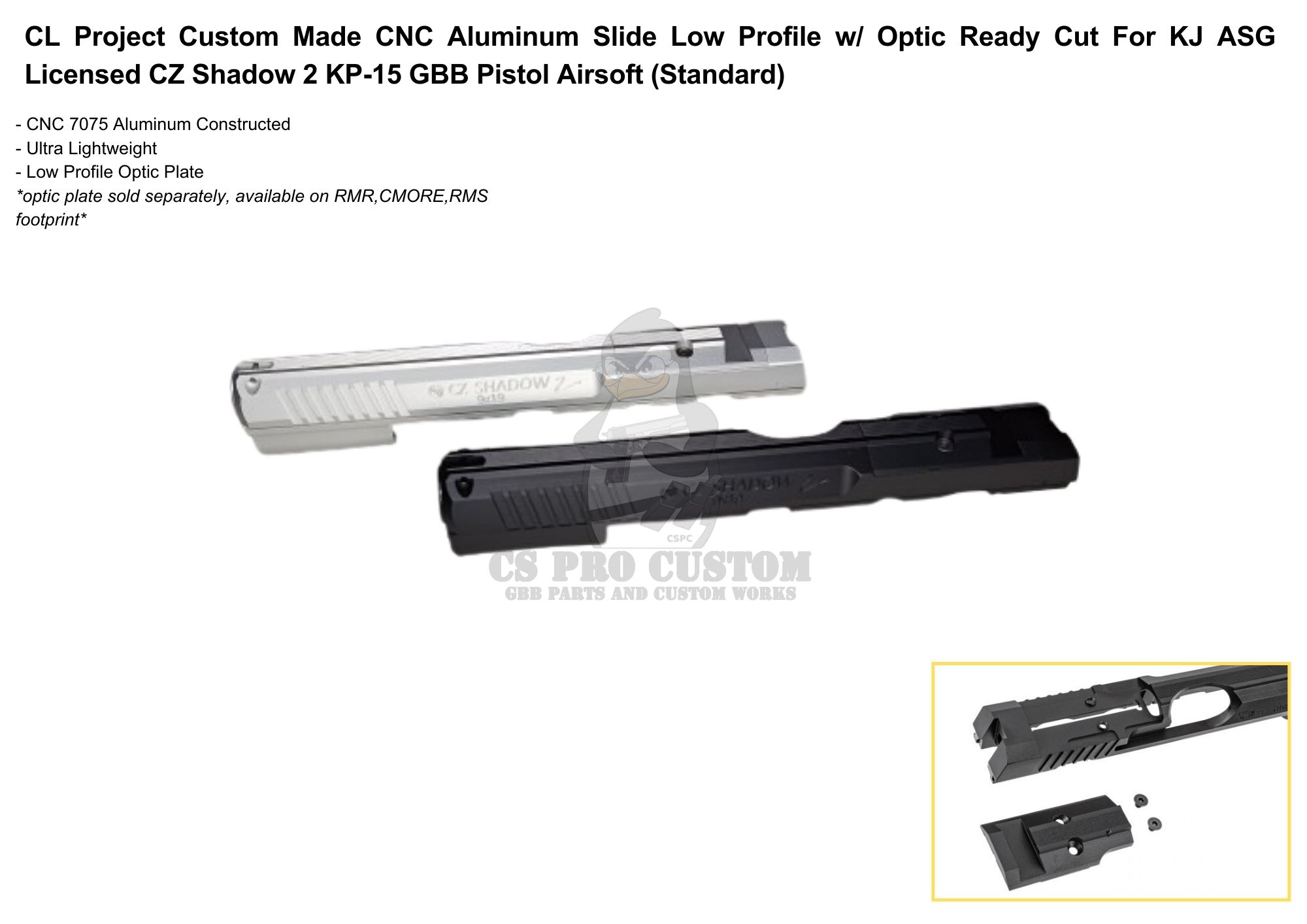 CL Project Design Optic Ready Cut CNC Aluminum Slide for KJ ASG CZ Shadow 2