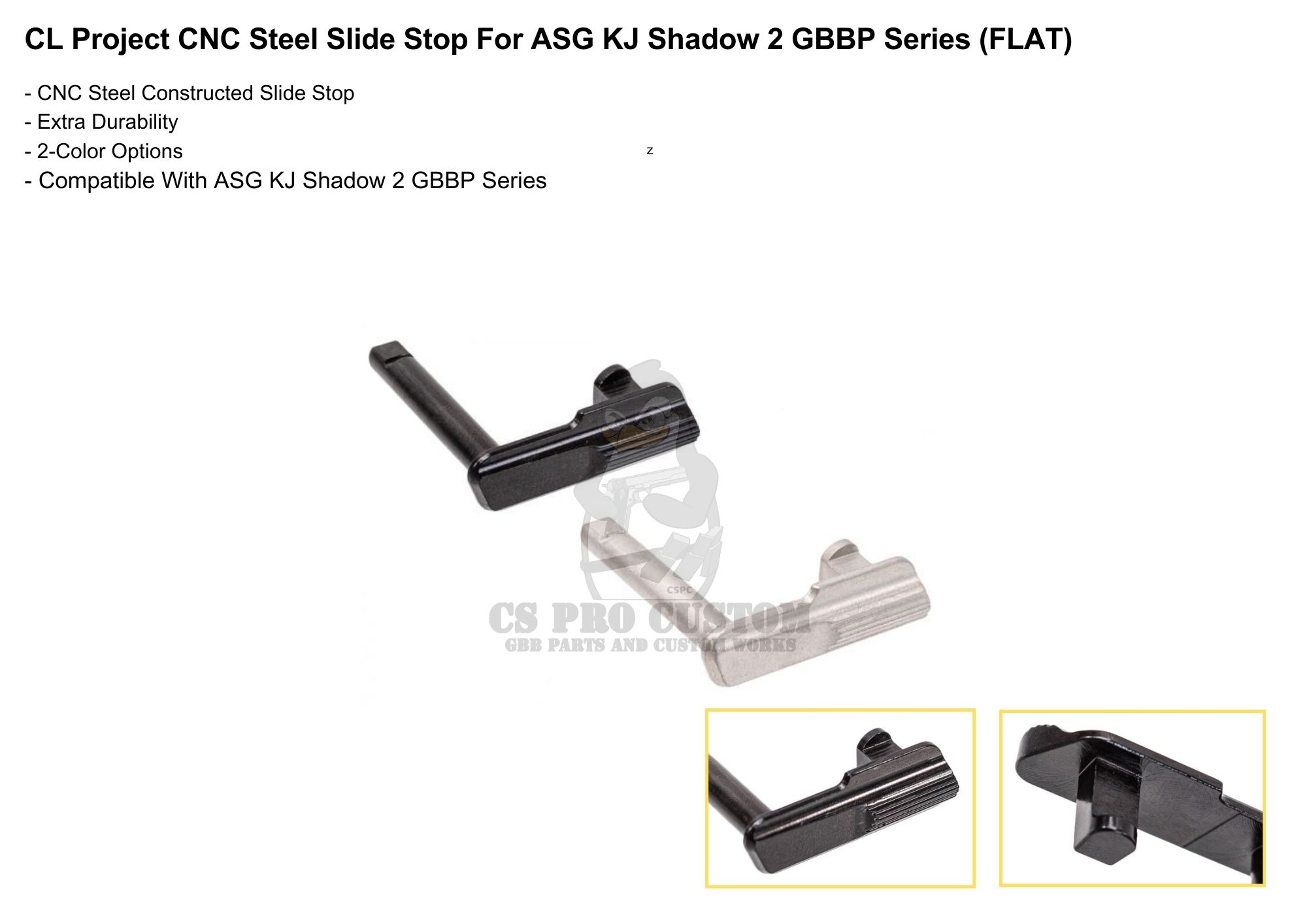 CL Project Design Slim Steel Slide Stop for ASG KJ Shadow 2 GBBP Series
