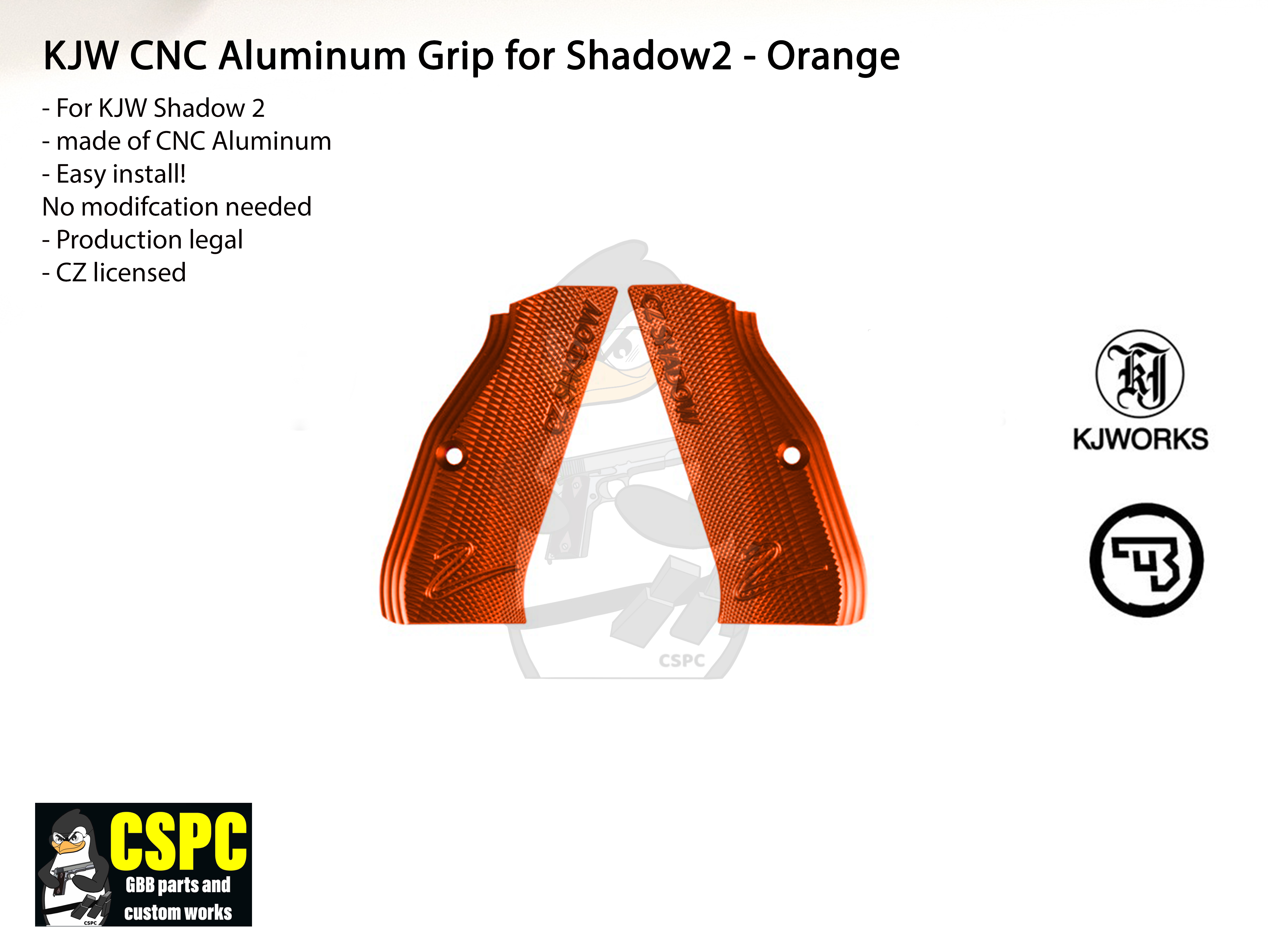 KJW CNC Aluminum Grip for Shadow2 - Orange