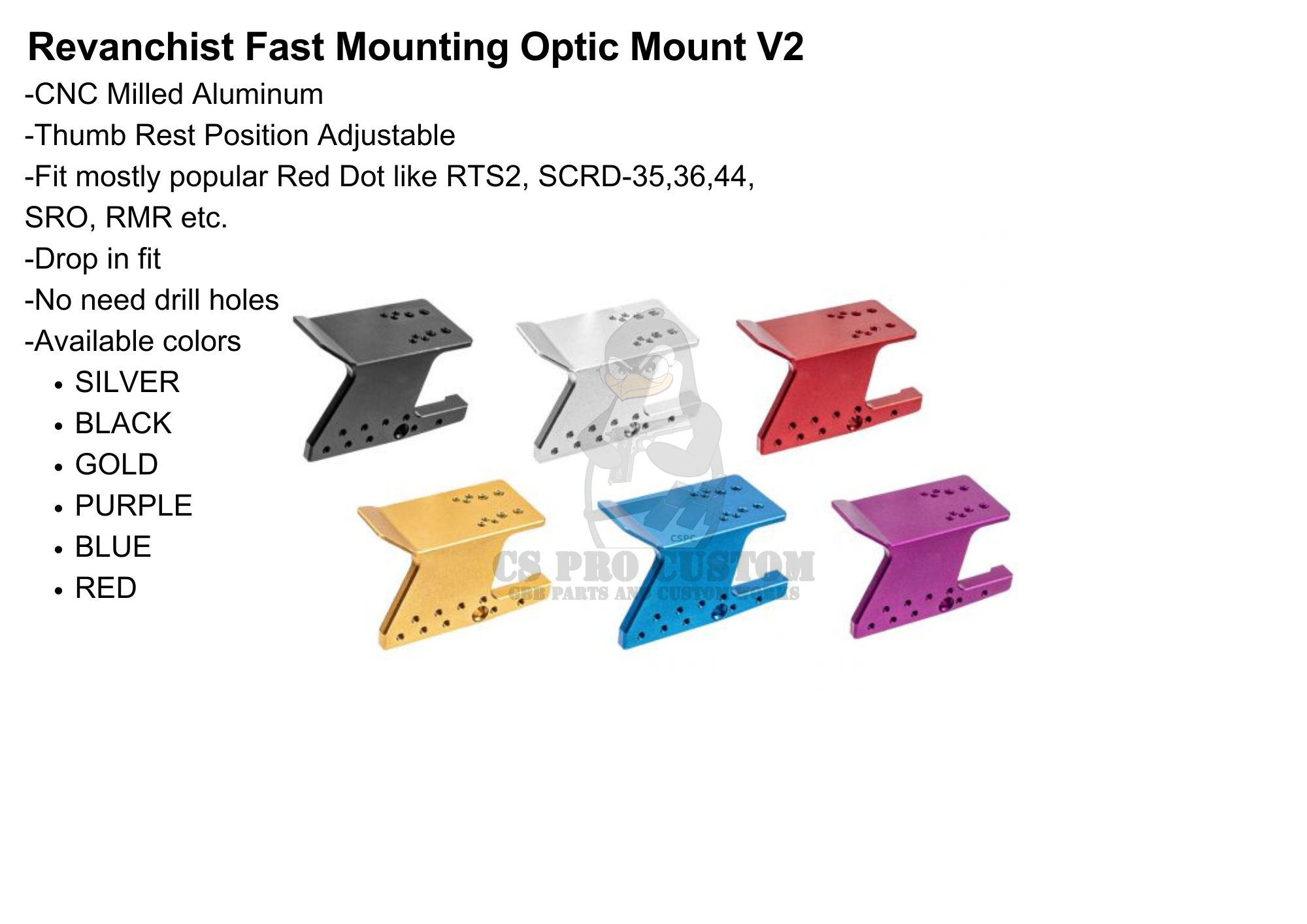 Revanchist Fast Mounting Optic Mount V2 For Hi-Capa GBB Pistol Series ( Red Dot RTS2, SCRD-35, SRO, RMR etc. )