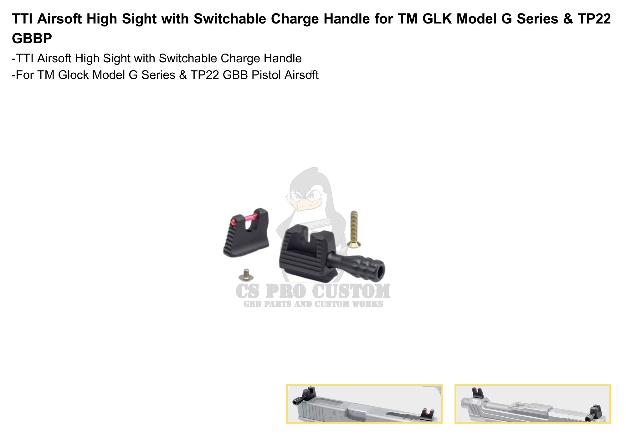 TTI Airsoft Glock or TP22 Charge Handle High Sight