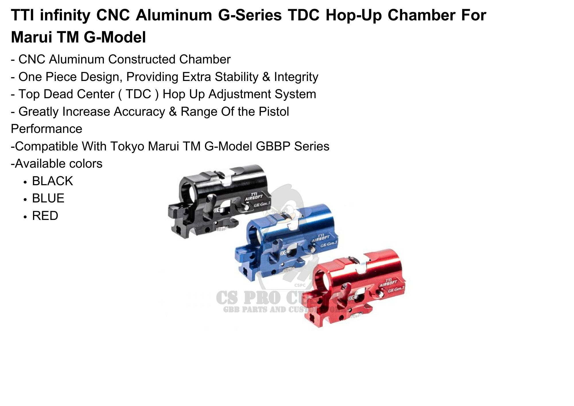 TTI Infinity Marui TM CNC Aluminum G-Series TDC Hop-Up Chamber