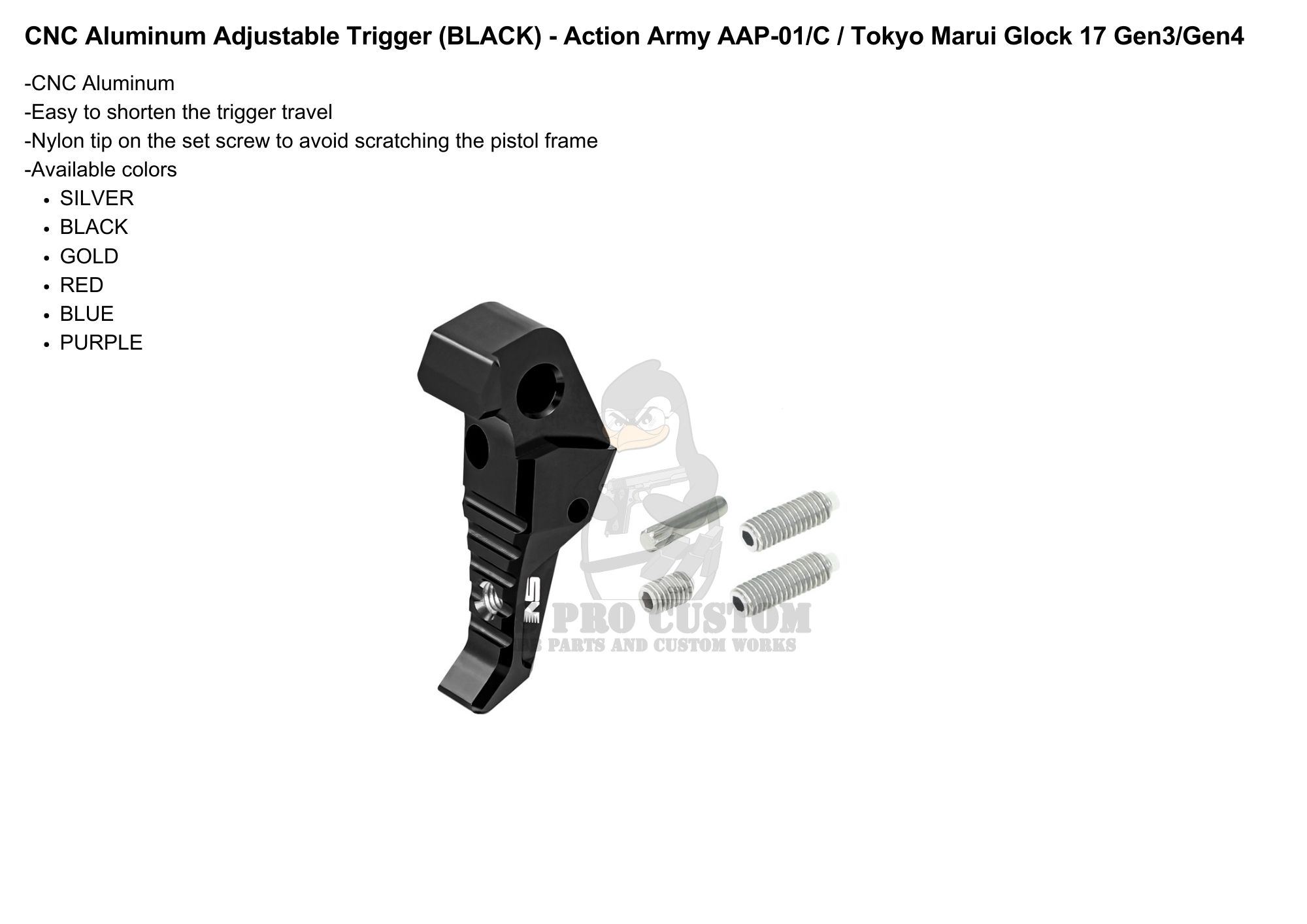 NexxspeedCNC Aluminum Adjustable Trigger for AAP/Glock