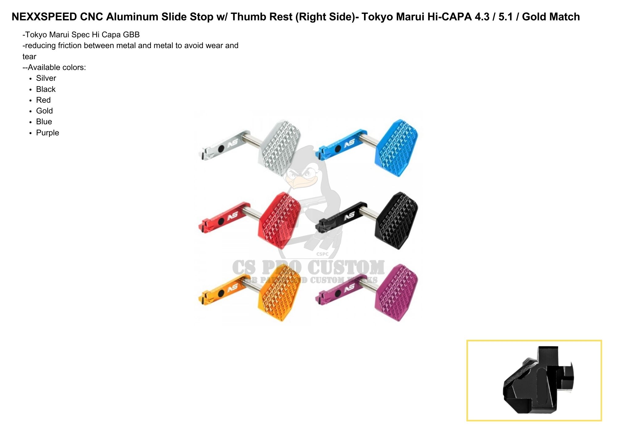 Nexxspeed CNC Aluminum Slide Stop with Thumb Rest Right side
