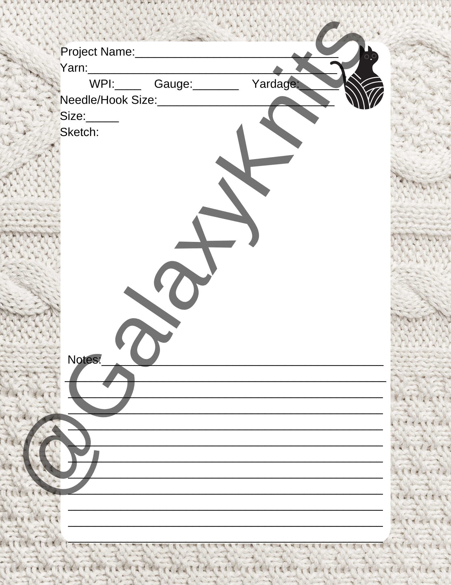 Knitting or Crochet Project Journal Page Printable