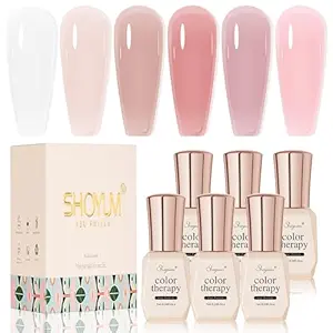 Milky White Jelly Nude Gel Nail Polish Set, 6 Transparent Colors Sheer Pink Gel Nail Kit for Salon and Nail Art DIY at Home
