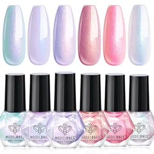 Modelones Nail Polish Set, 6 Colors Spring Pearl Shimmer Pink Purple White Nail Polish Aurora Iridescent Green Quick Dry Mini Nail Polish Set 2025 Valentine's Day Gift Salon DIY Manicure Kit
