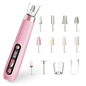 ENGERWALL Professional Manicure Pedicure Kit, Electric Nail File Set, Portable Cordless Electric Nail Drill Machine, 10 Speeds Nail Care Tool for Grind Trim Polish, Pink
