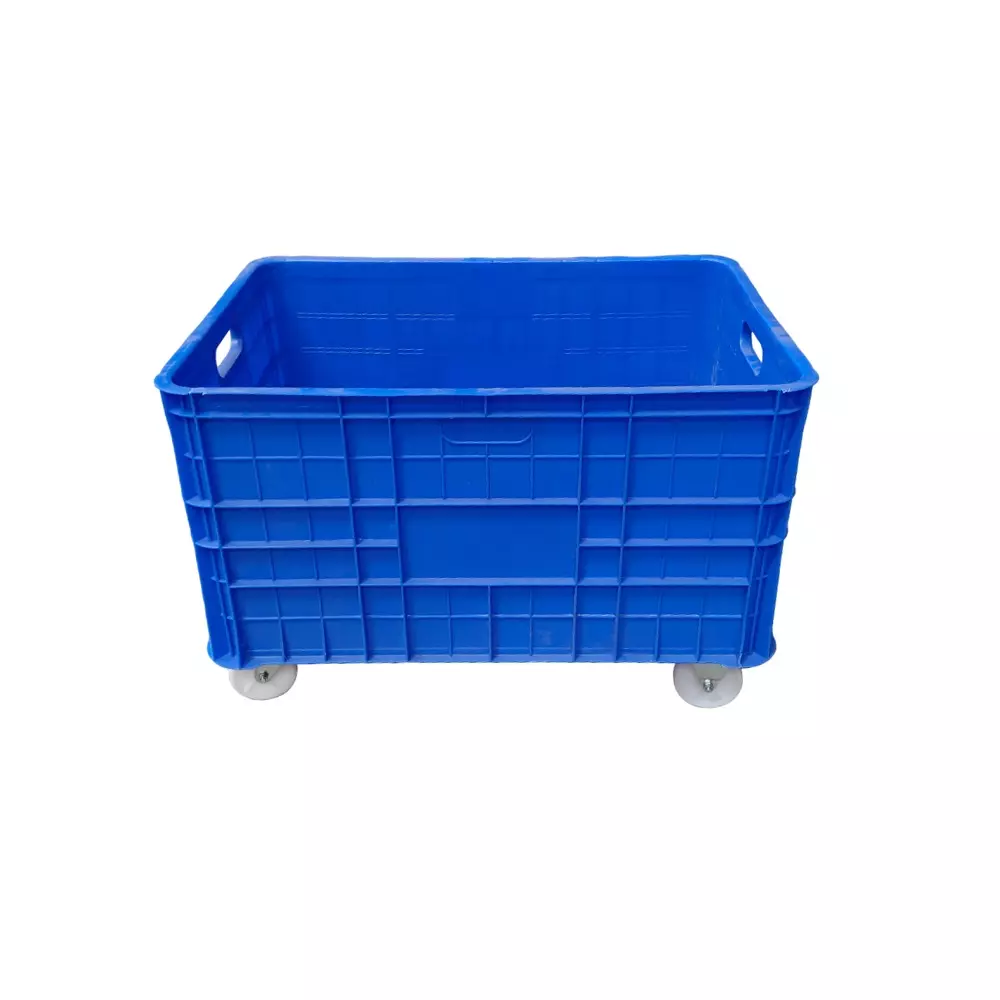 Blue Plastic Storage Bin with Wheels