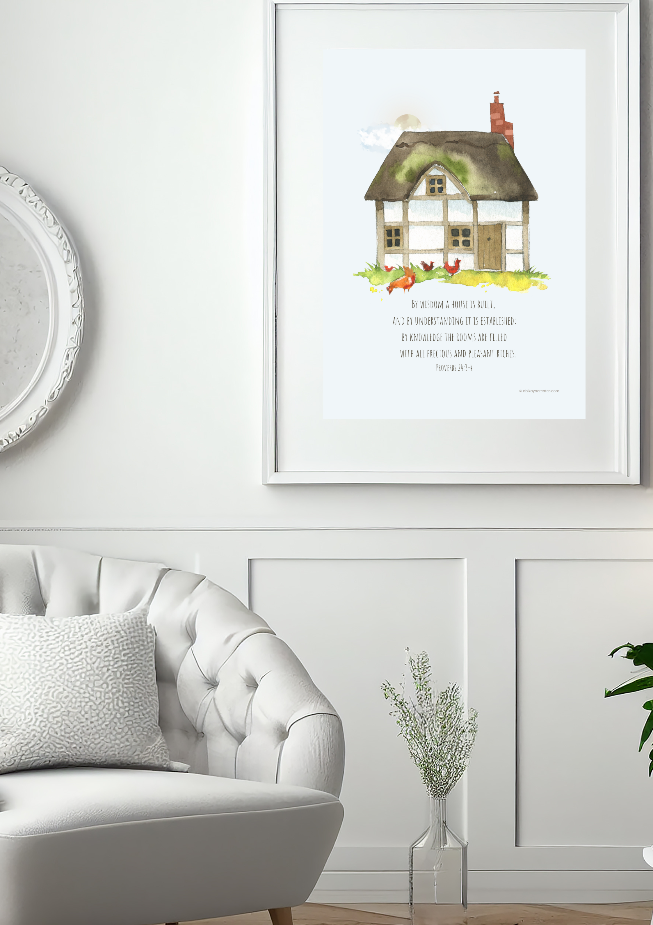 Design #43 - By Wisdom a House is Built – Proverbs 24:3-4 Scripture Printable | Christian Cottagecore Home Blessing | Faith and Family Wall Art Décor | Christian Art | Christian Gift (A6–A3+, PDF)