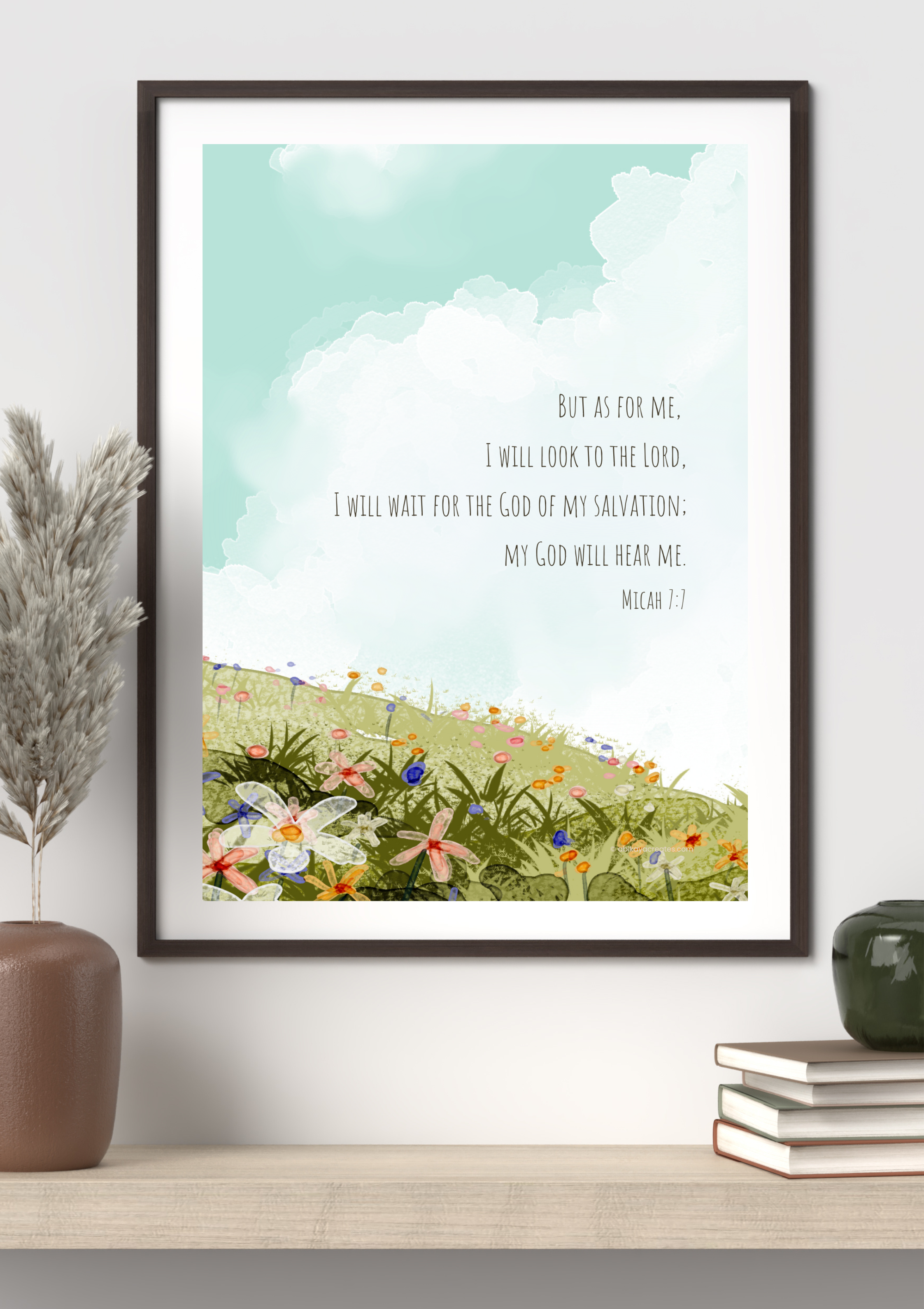 Design #92 - Micah 7:7 Printable – I Will Wait for the Lord | Scripture Floral Wall Art Download | Scripture Wall Art | Printable Wall Art | Christian Gift (A6–A3+, PDF) 