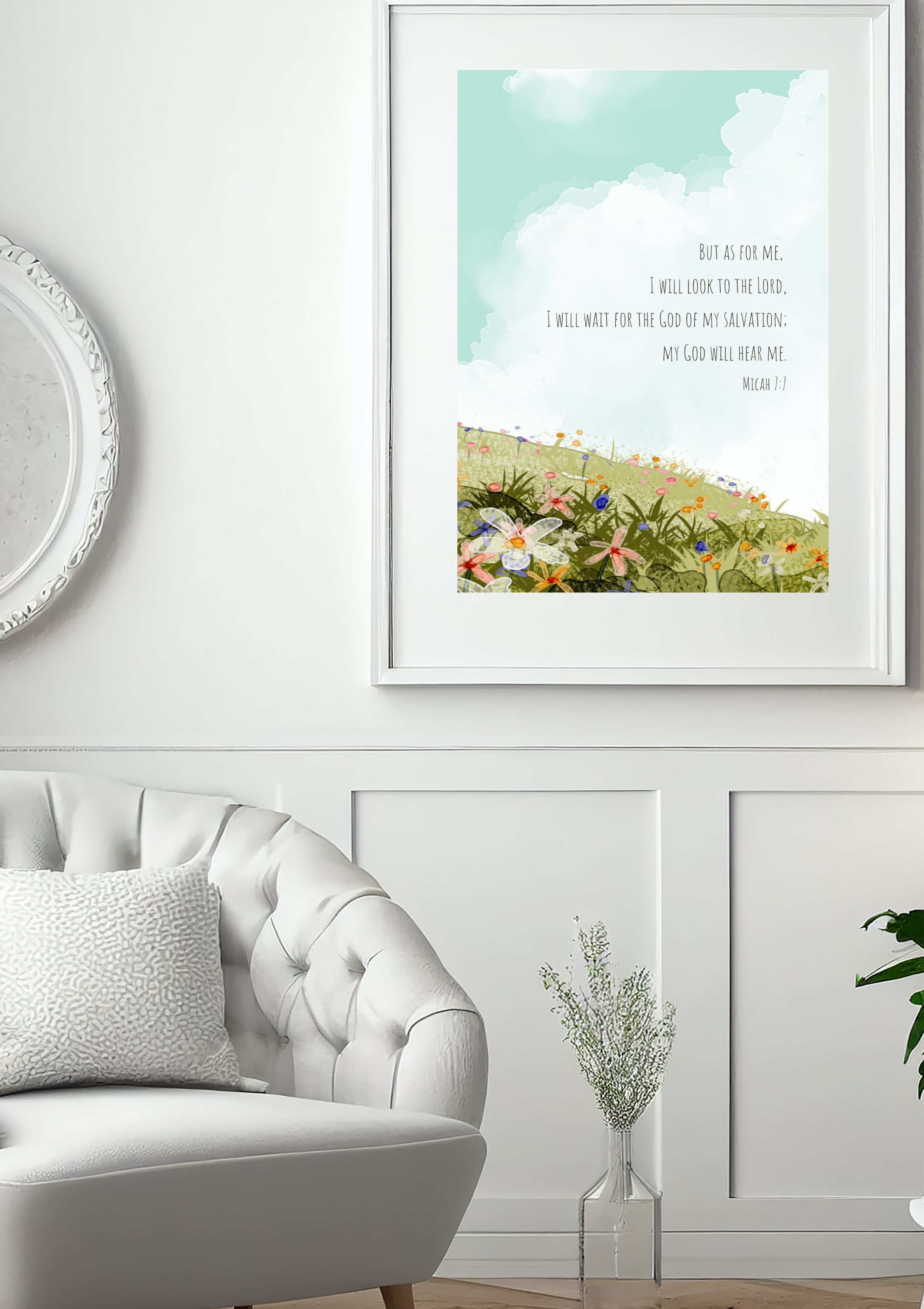 Design #92 - Micah 7:7 Printable – I Will Wait for the Lord | Scripture Floral Wall Art Download | Scripture Wall Art | Printable Wall Art | Christian Gift (A6–A3+, PDF) 