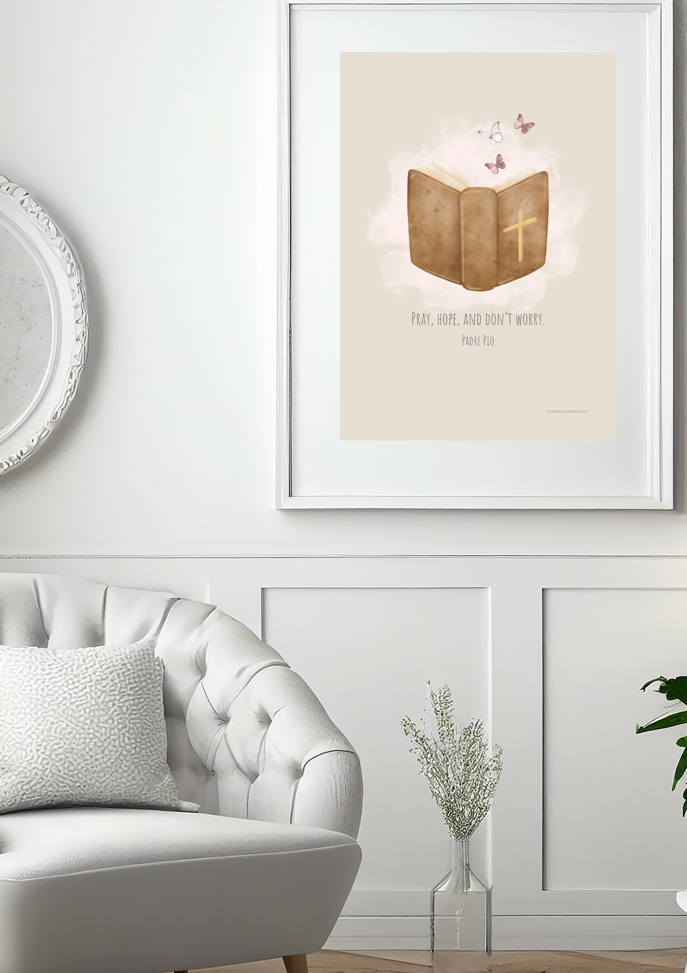 Design #22 - Pray, Hope, and Don’t Worry – Padre Pio Quote | Minimalist Catholic Printable | Wall Art | Scripture Décor | Christian Gift (A6–A3+, PDF)