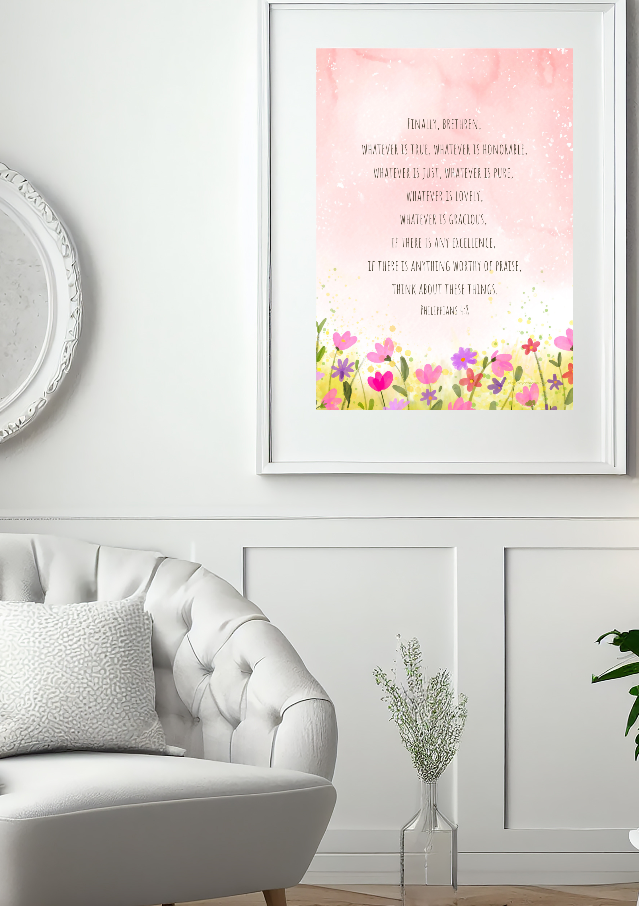 Design #99 - Philippians 4:8 Printable – Whatever is True, Lovely, Pure | Floral Scripture Wall Art | Encouraging Bible Verse Wall Print | Christian Gift (A6–A3+, PDF)