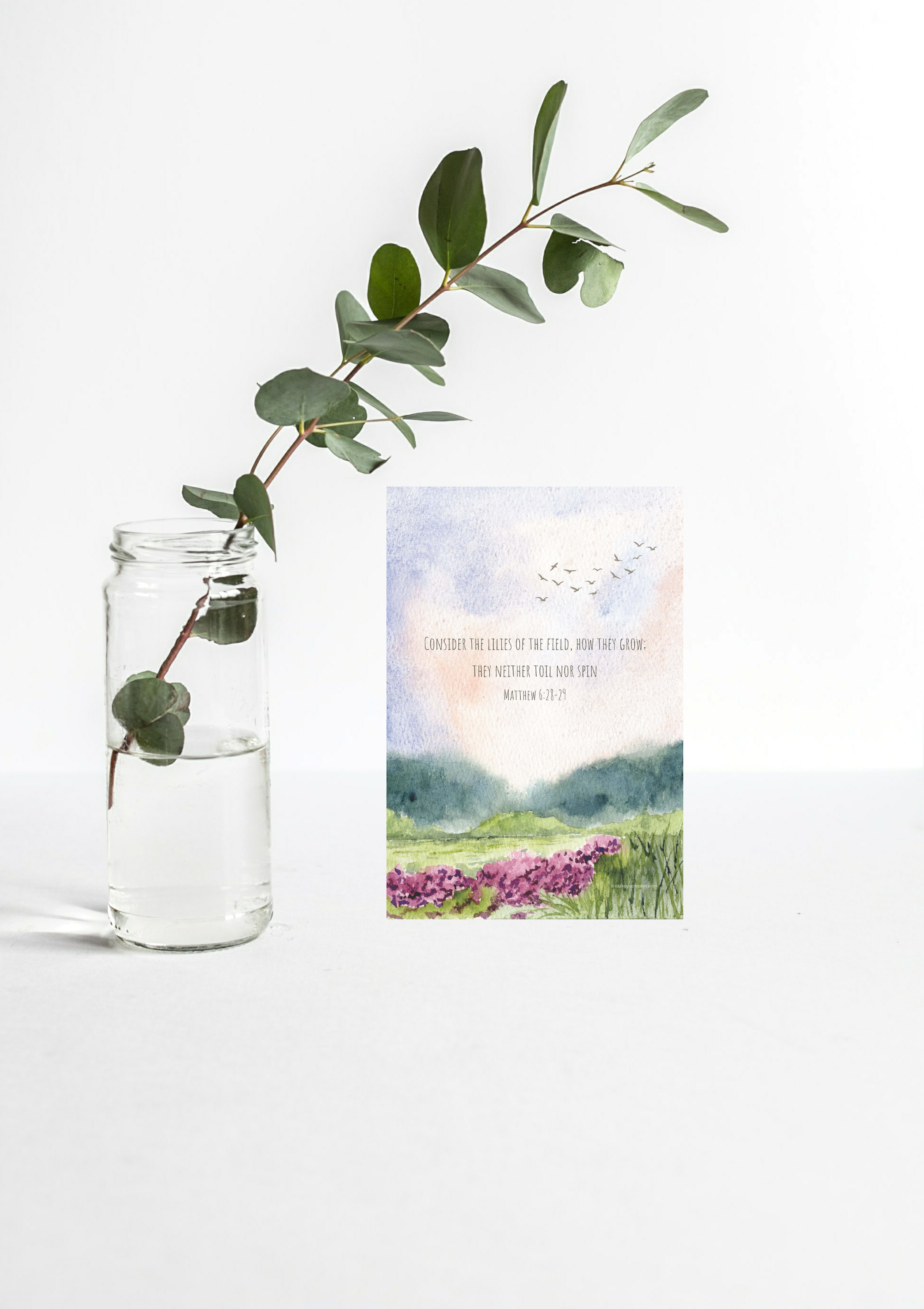 Design #46 - Matthew 6:28-29 Scripture Printable – Consider the Lilies | Soft Watercolour Faith Wall Art | Christian Gift (A6–A3+, PDF)