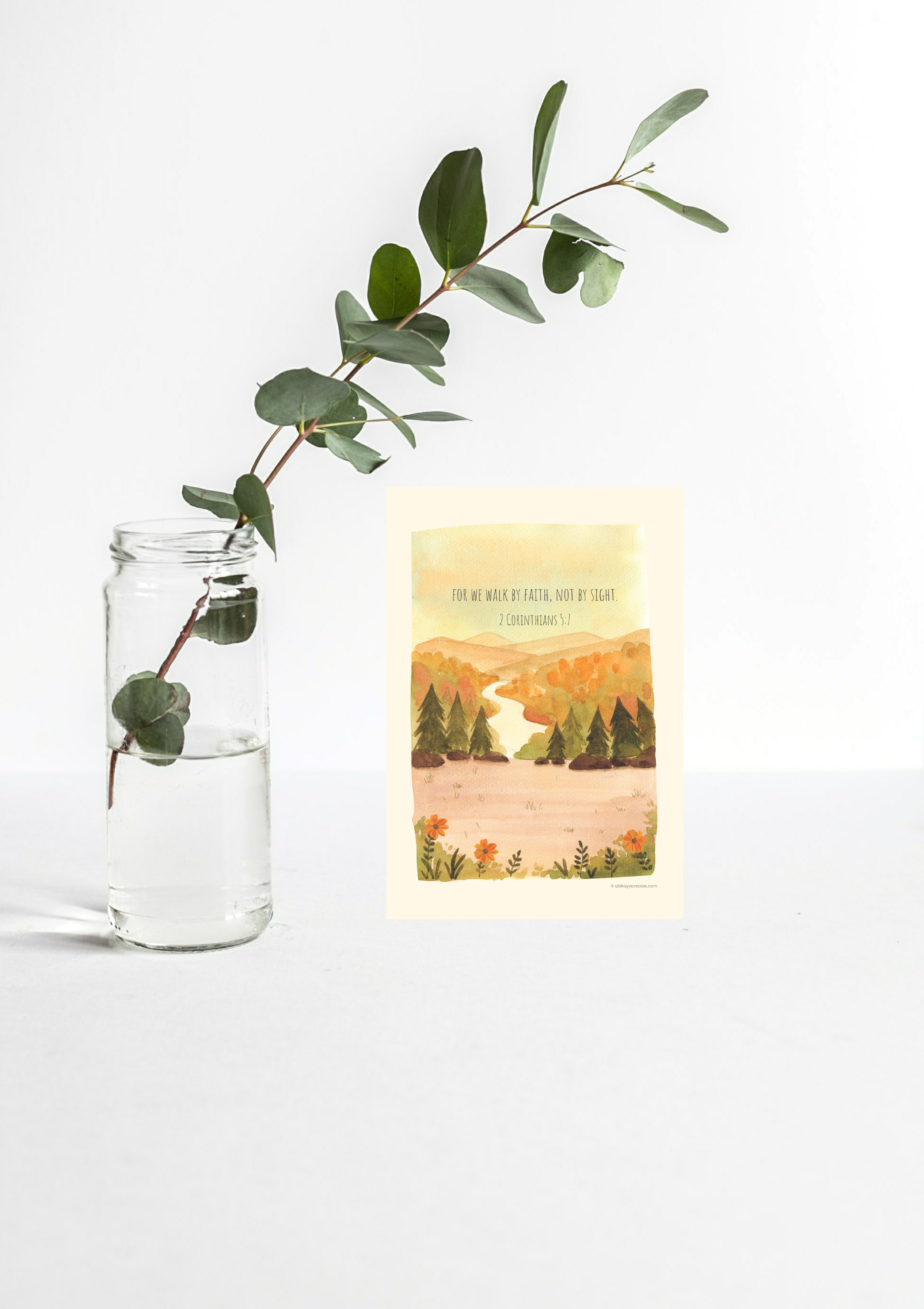 Design #50 - Walk by Faith – 2 Corinthians 5:7 Scripture Printable | Watercolour Autumn Hills Christian Art | Christian Gift (A6–A3+, PDF)
