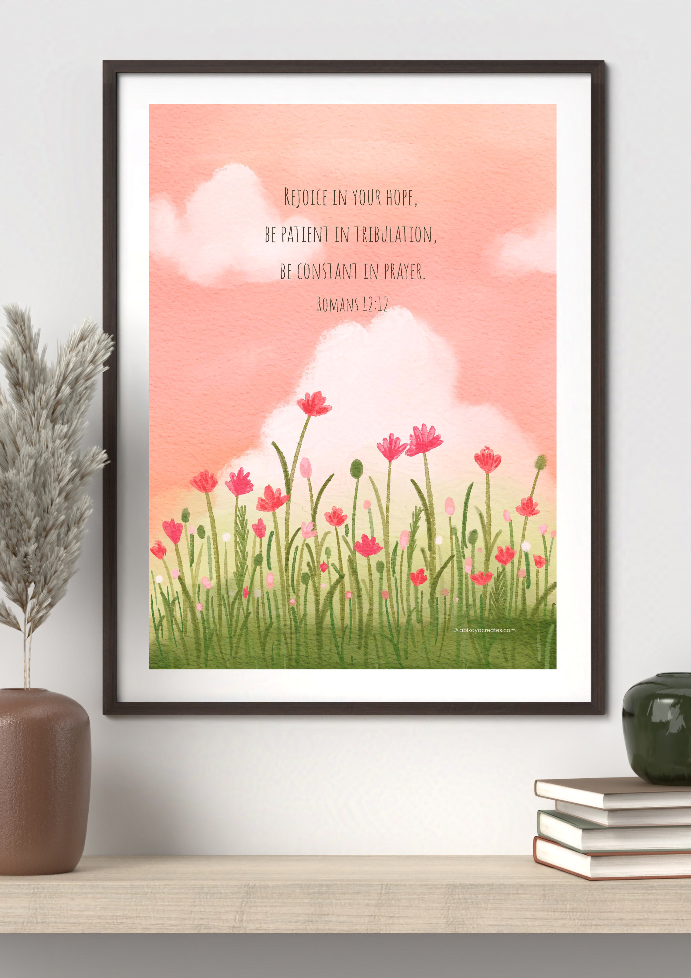 Design #47 - Romans 12:12 Floral Scripture Art – Rejoice in Hope Printable | Encouraging Bible Verse Wall Print | Christian Gift (A6–A3+, PDF)