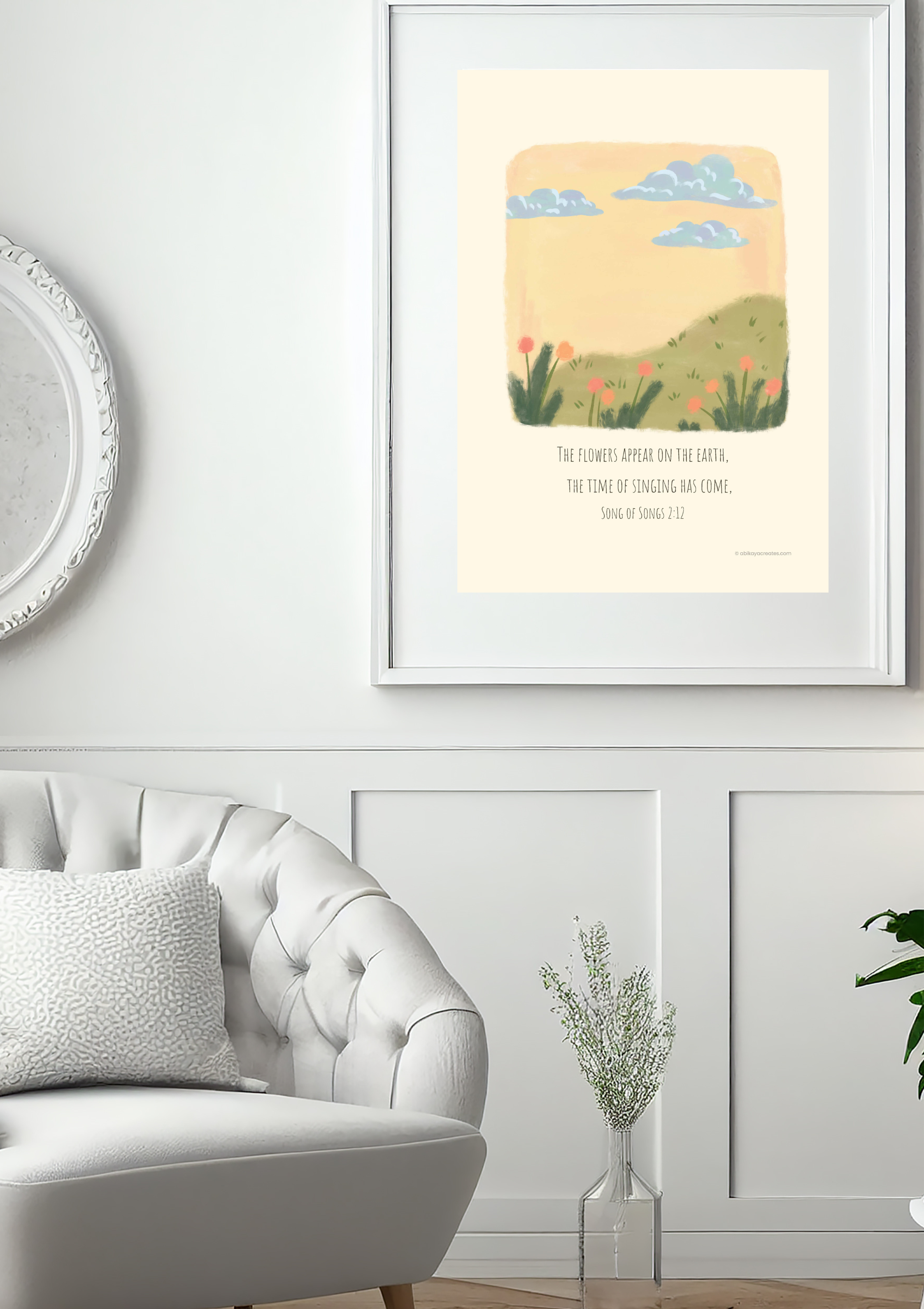 Design #48 - Song of Songs 2:12 Scripture Printable – Time of Singing Has Come | Christian Floral Landscape Art | Christian Gift (A6–A3+, PDF)