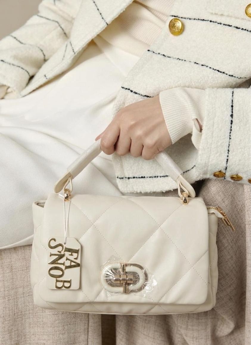 FABSNOB elegant Quilted Cream Handbag