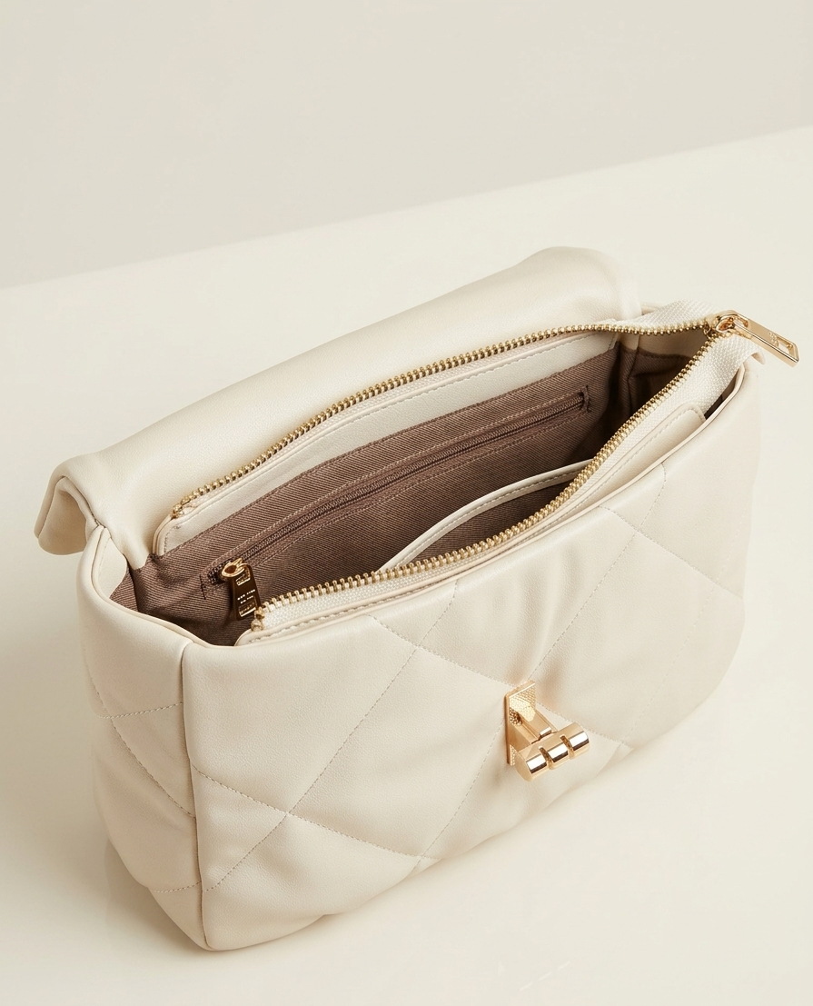FABSNOB elegant Quilted Cream Handbag