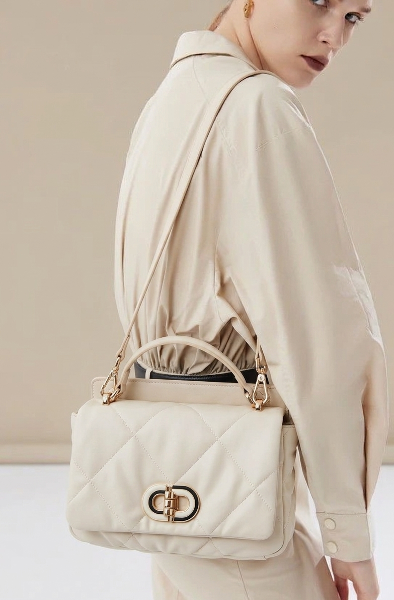 FABSNOB elegant Quilted Cream Handbag