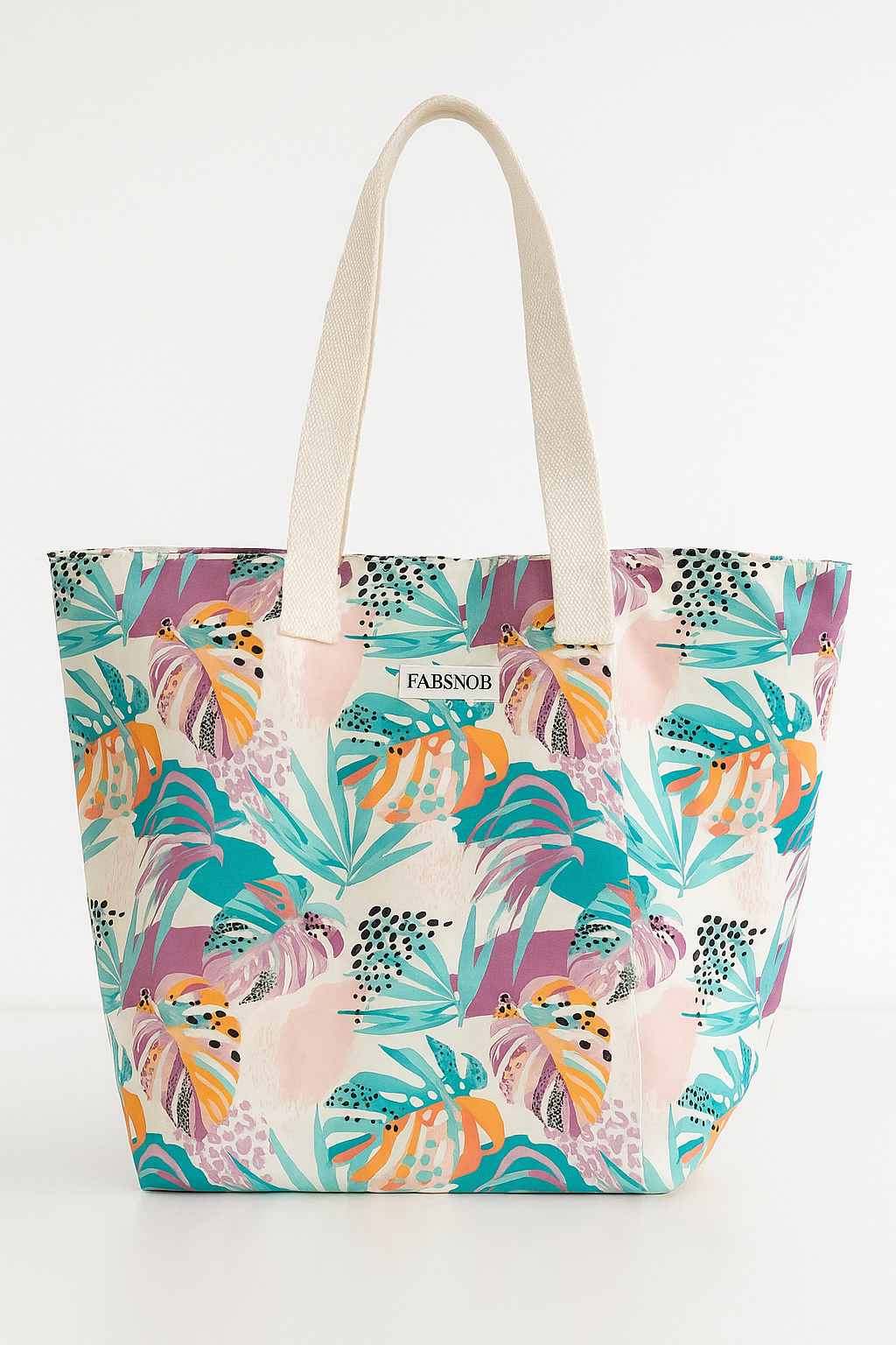 Tropical Print Canvas Tote Bag