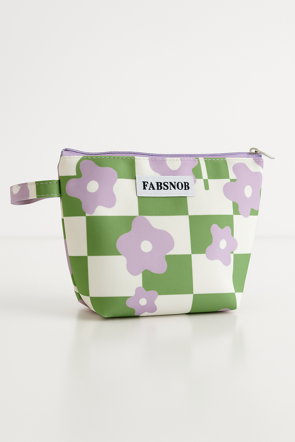 Floral Checkered Cosmetic Bag