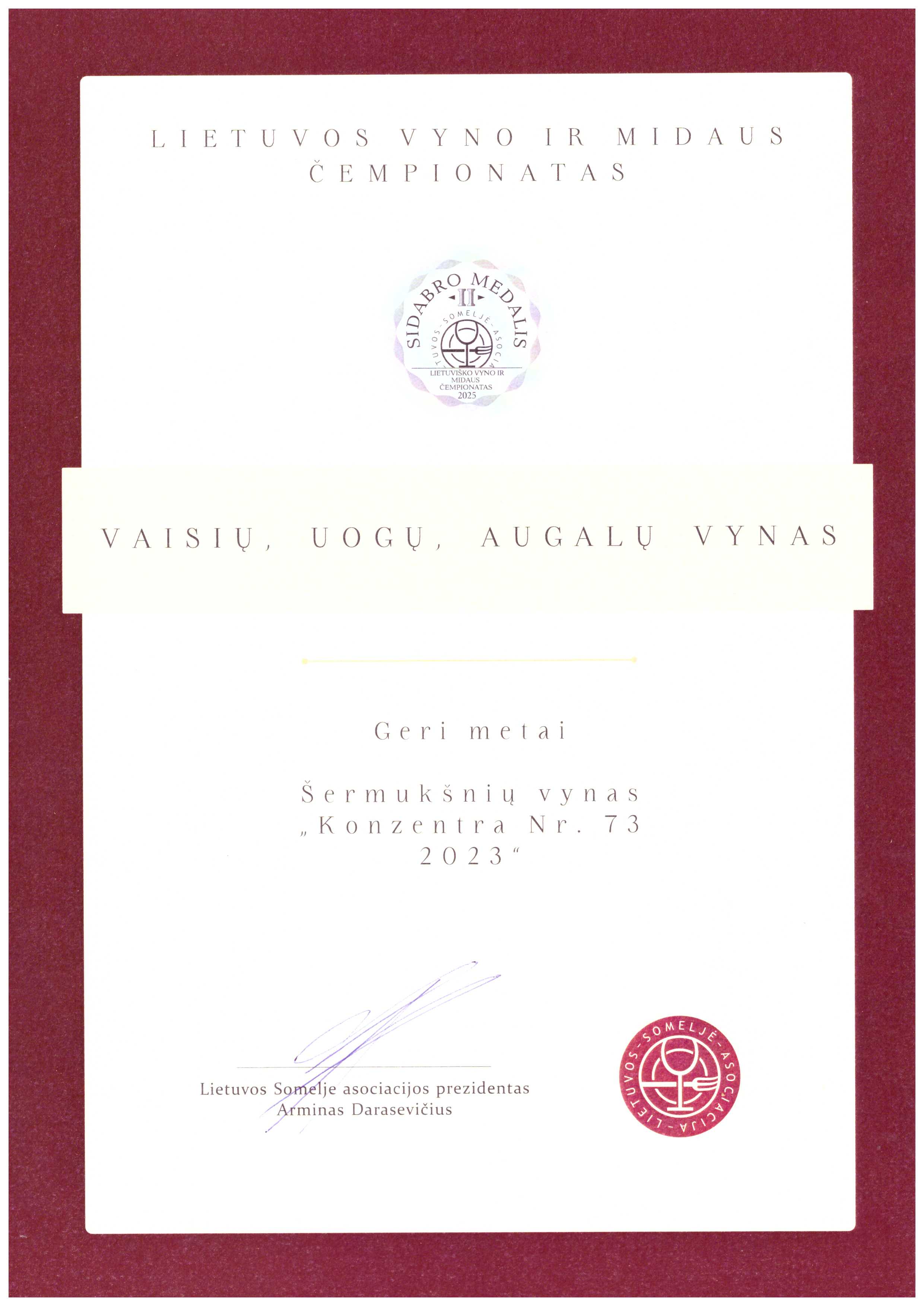 Šermukšnių vynas GERI METAI KONZENTRA skonio Nr. 73 | 2023