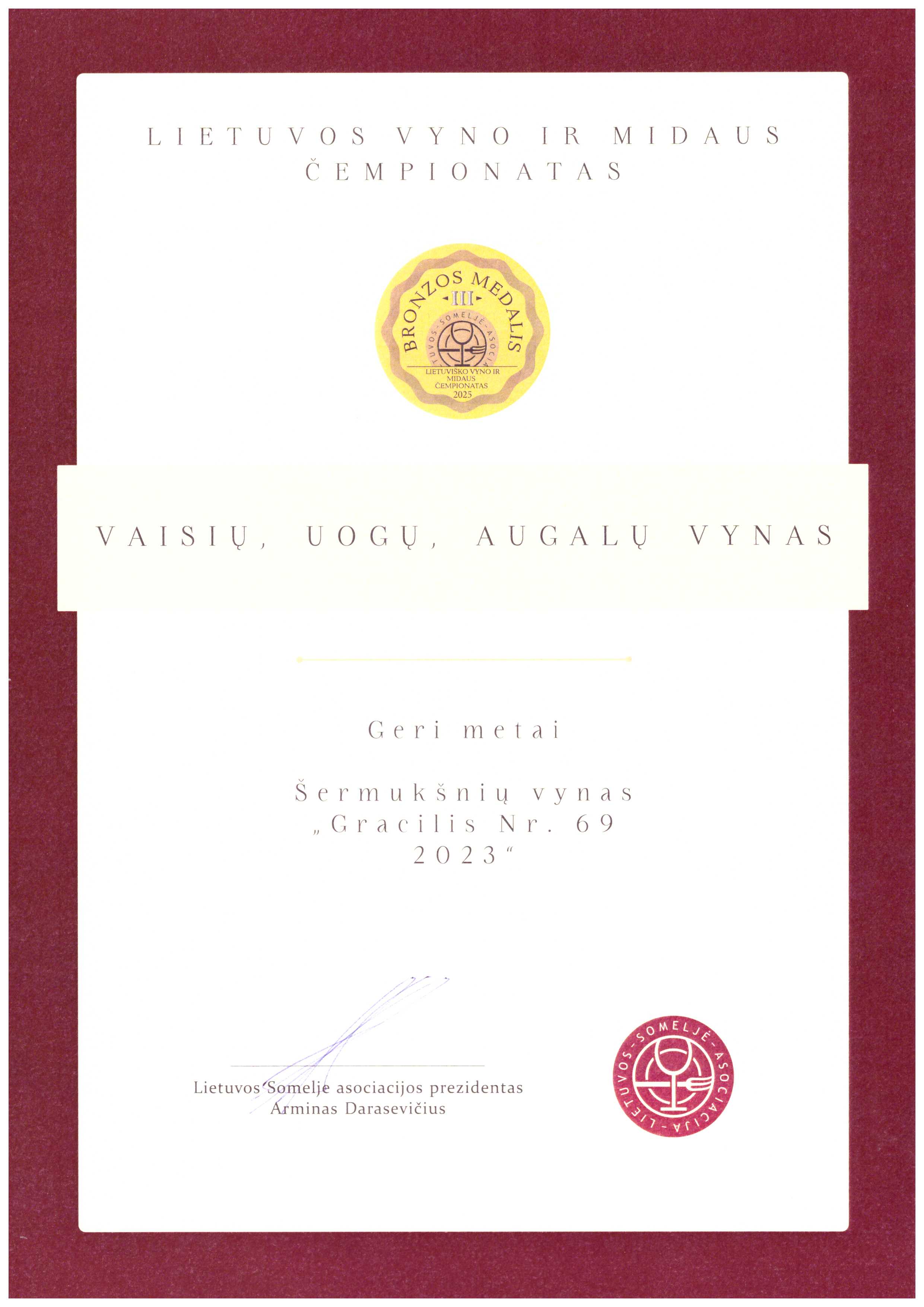 Šermukšnių vynas GERI METAI GRACILIS skonio Nr. 69 | 2023