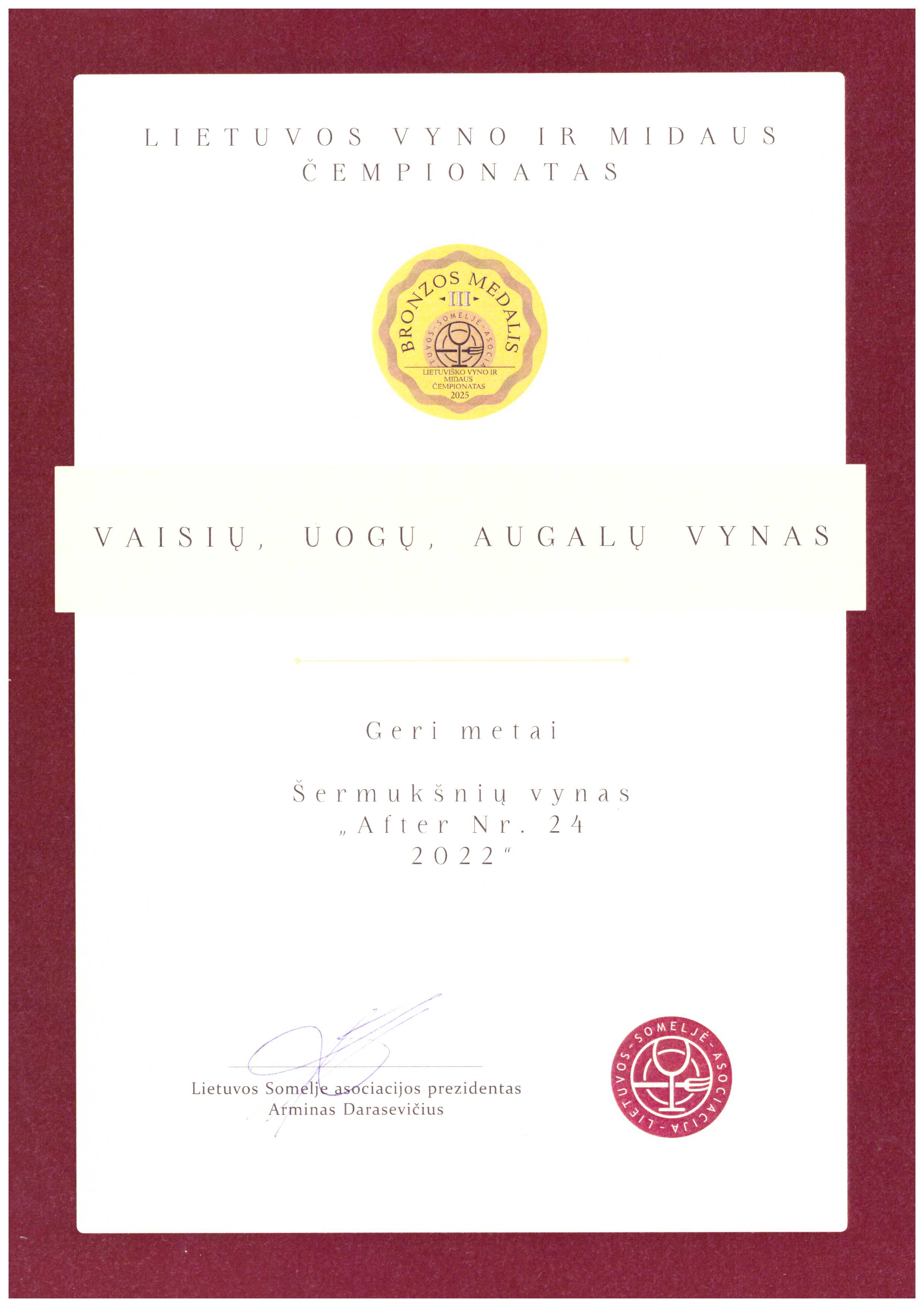 Šermukšnių vynas GERI METAI AFTER skonio Nr. 24 | 2022