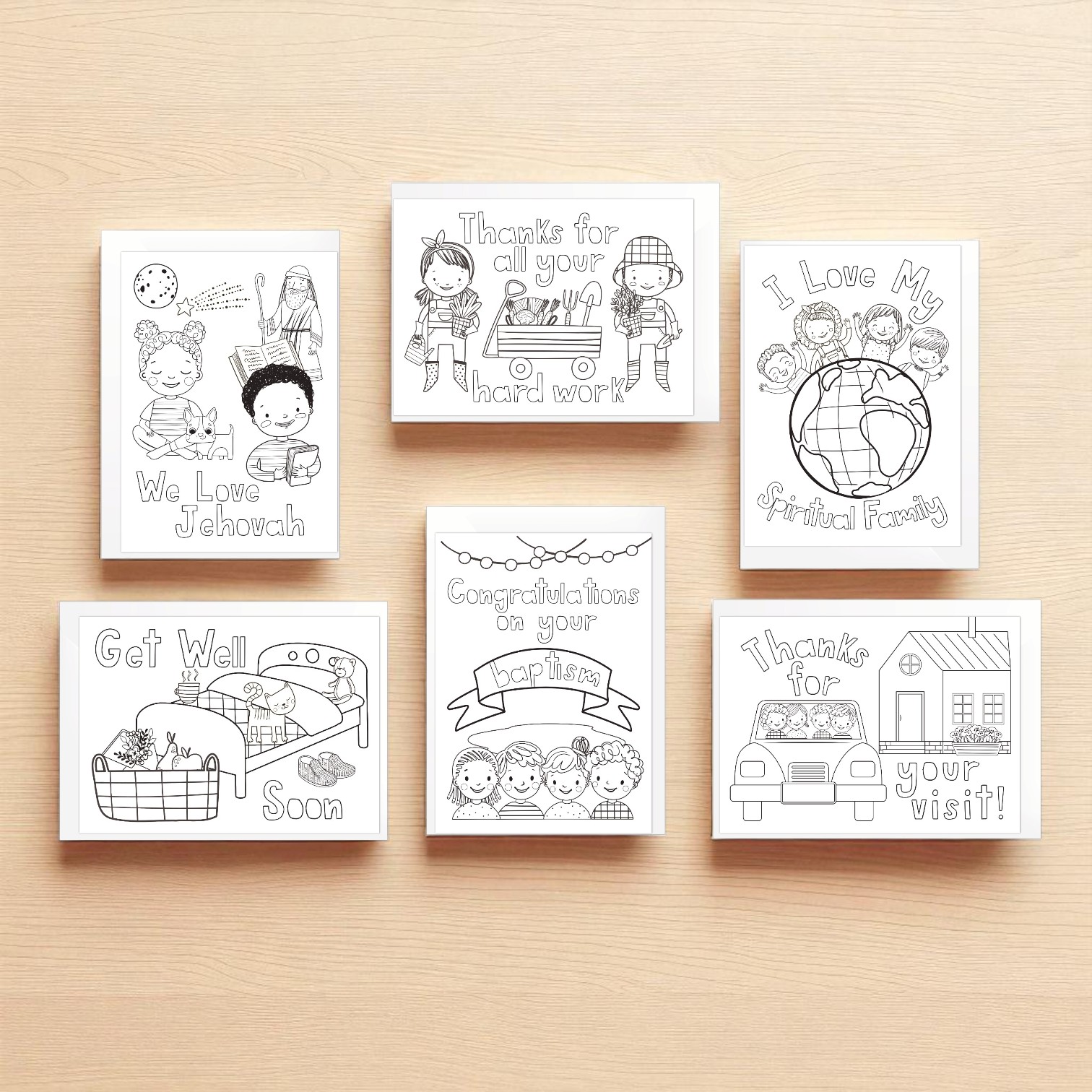 Set of 6 Colour In Postcards with Envelopes