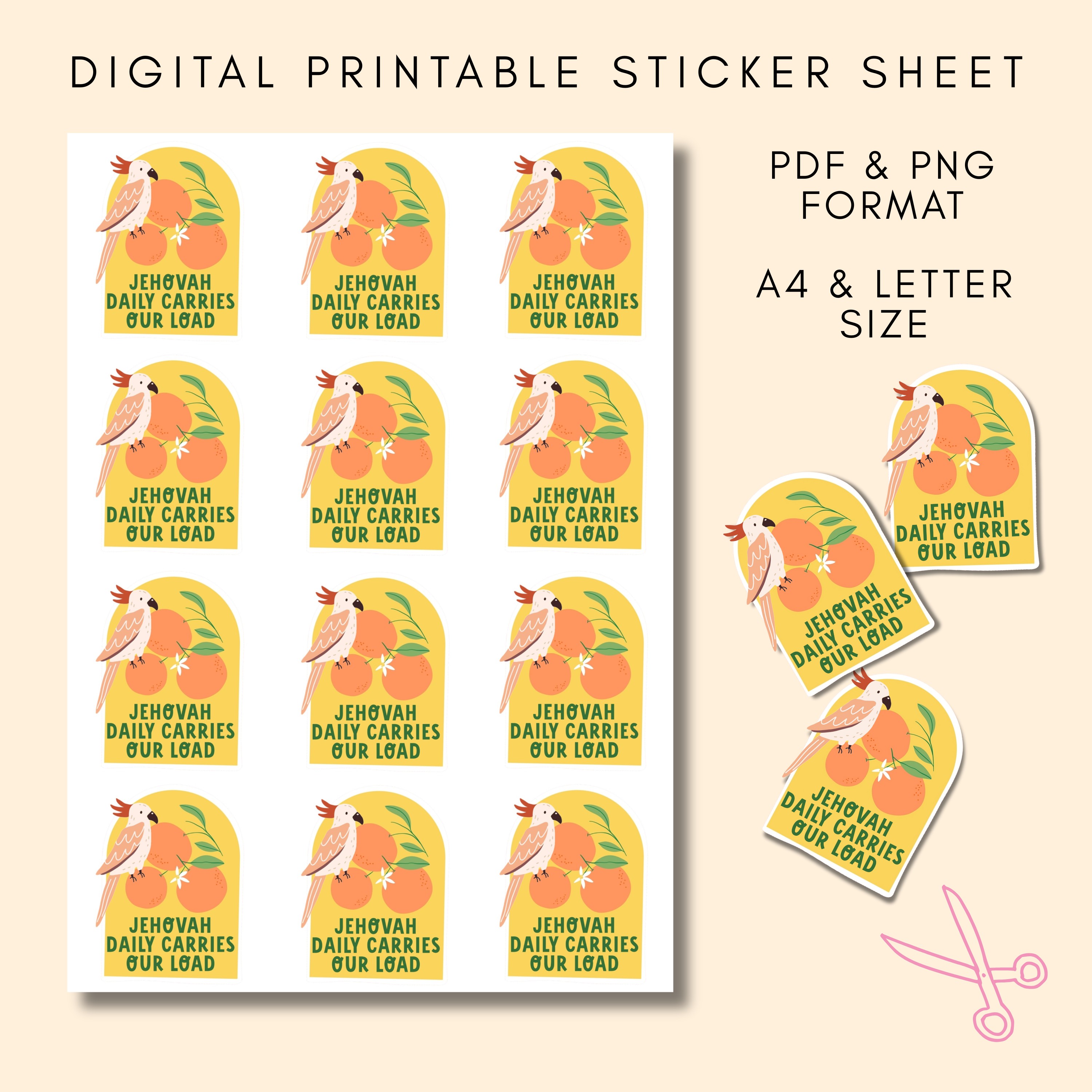 DIGITAL Printable Jehovah Daily Carries Our Load Sticker Sheet