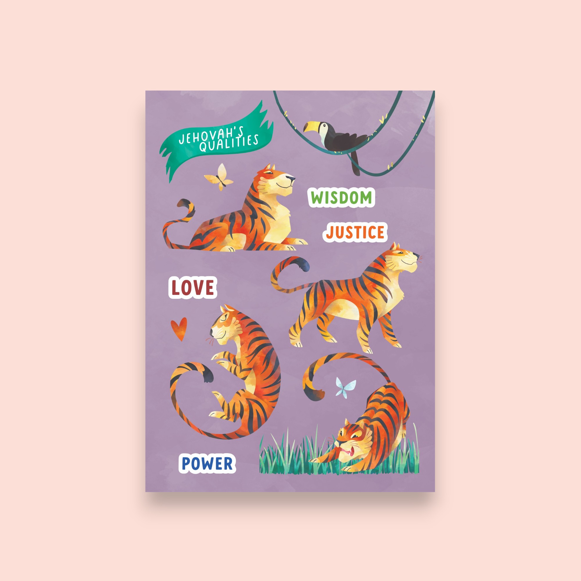 Jehovah's Qualities Tiger Sticker Sheet