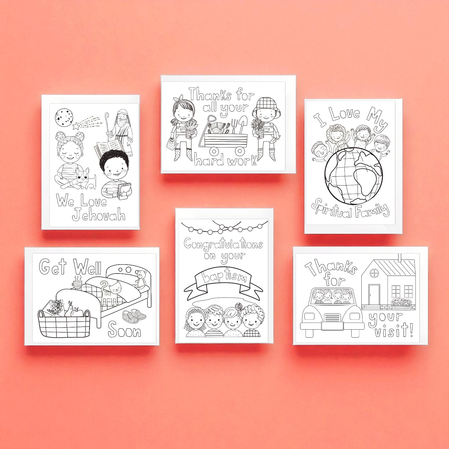 Set of 6 Colour In Postcards with Envelopes