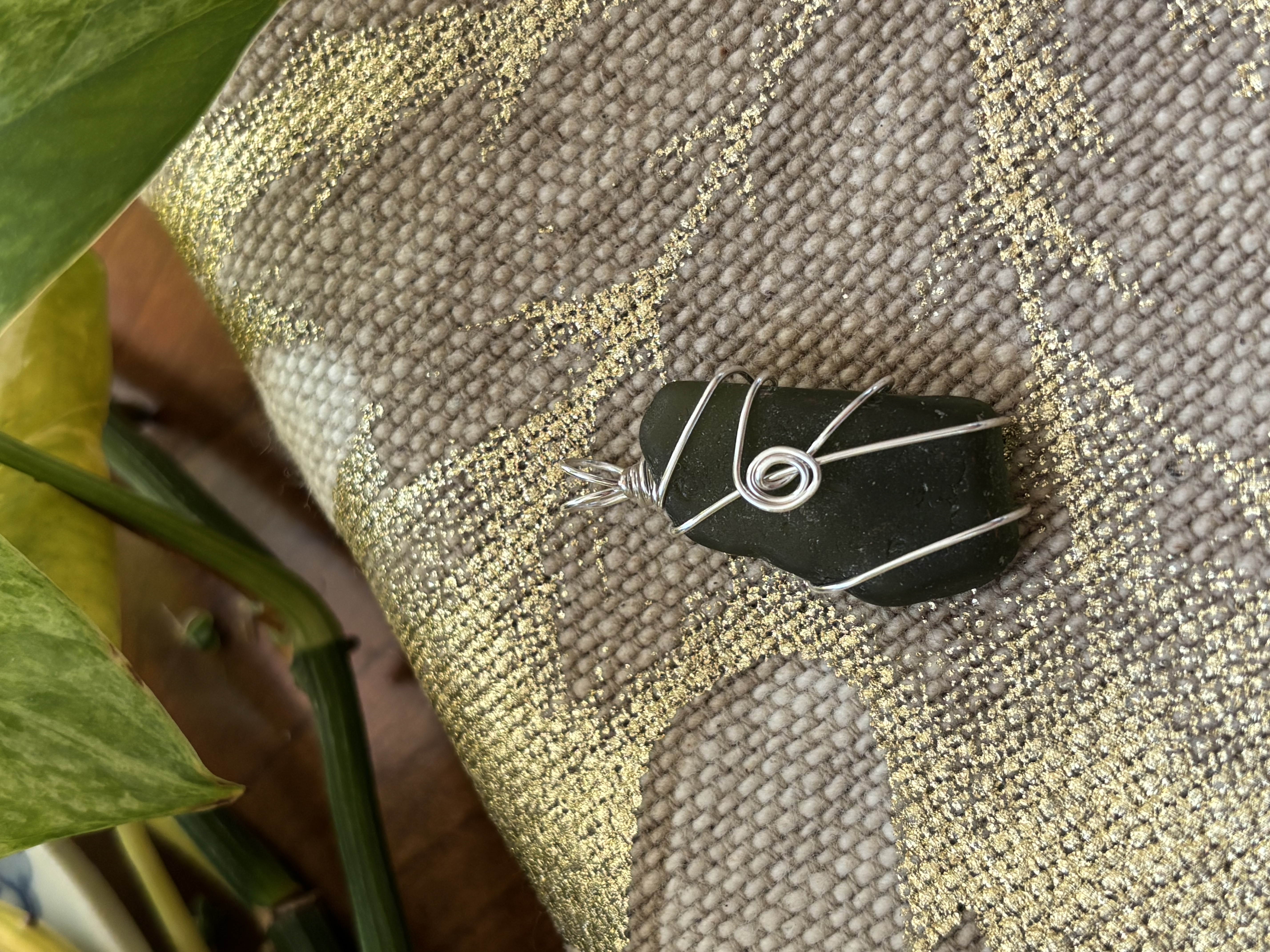 Sterling Silver Wire-Wrapped Genuine Dark Green Sea Glass Necklace