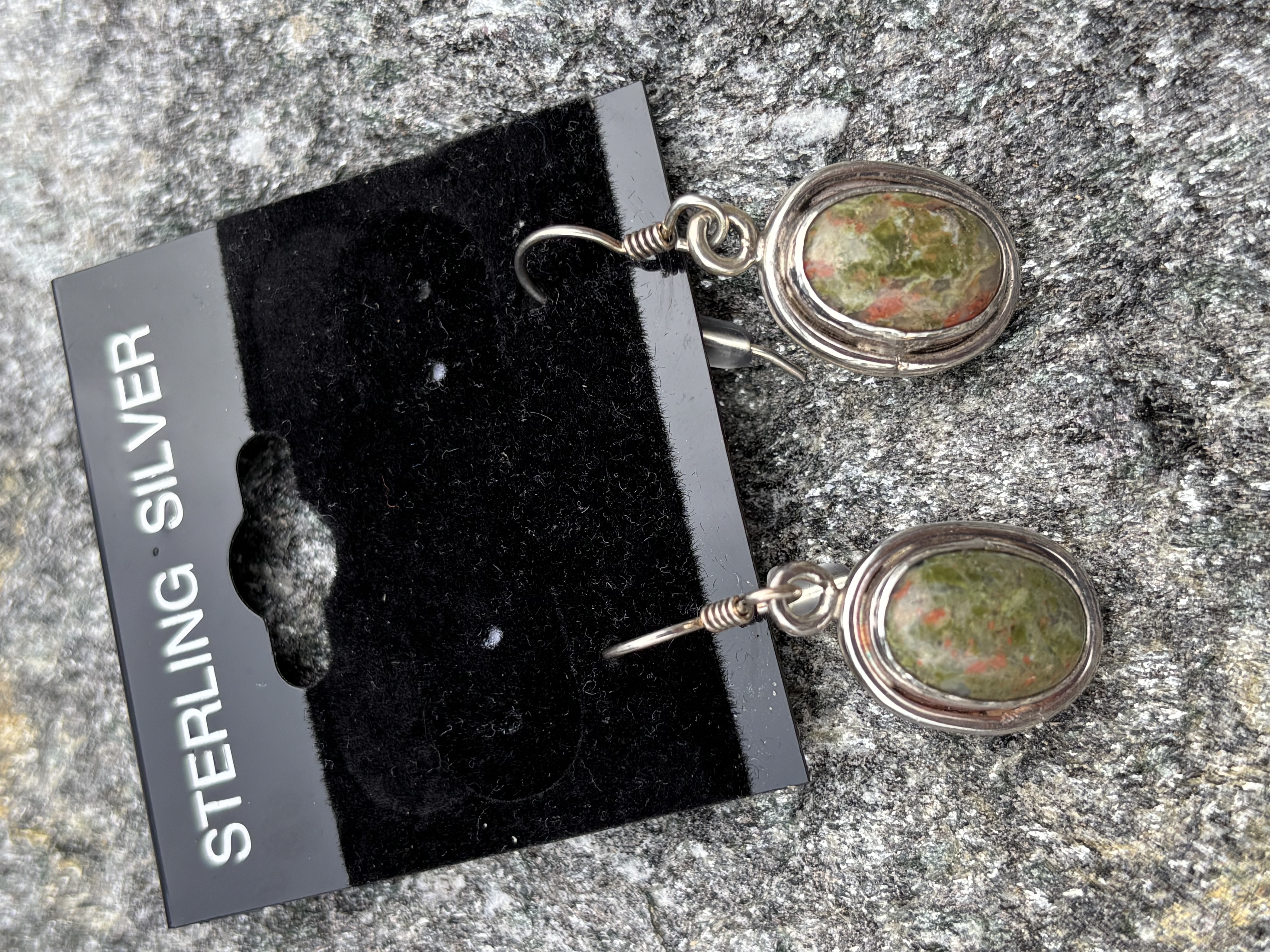 Handmade Sterling Silver Earrings with Unakite Gemstones